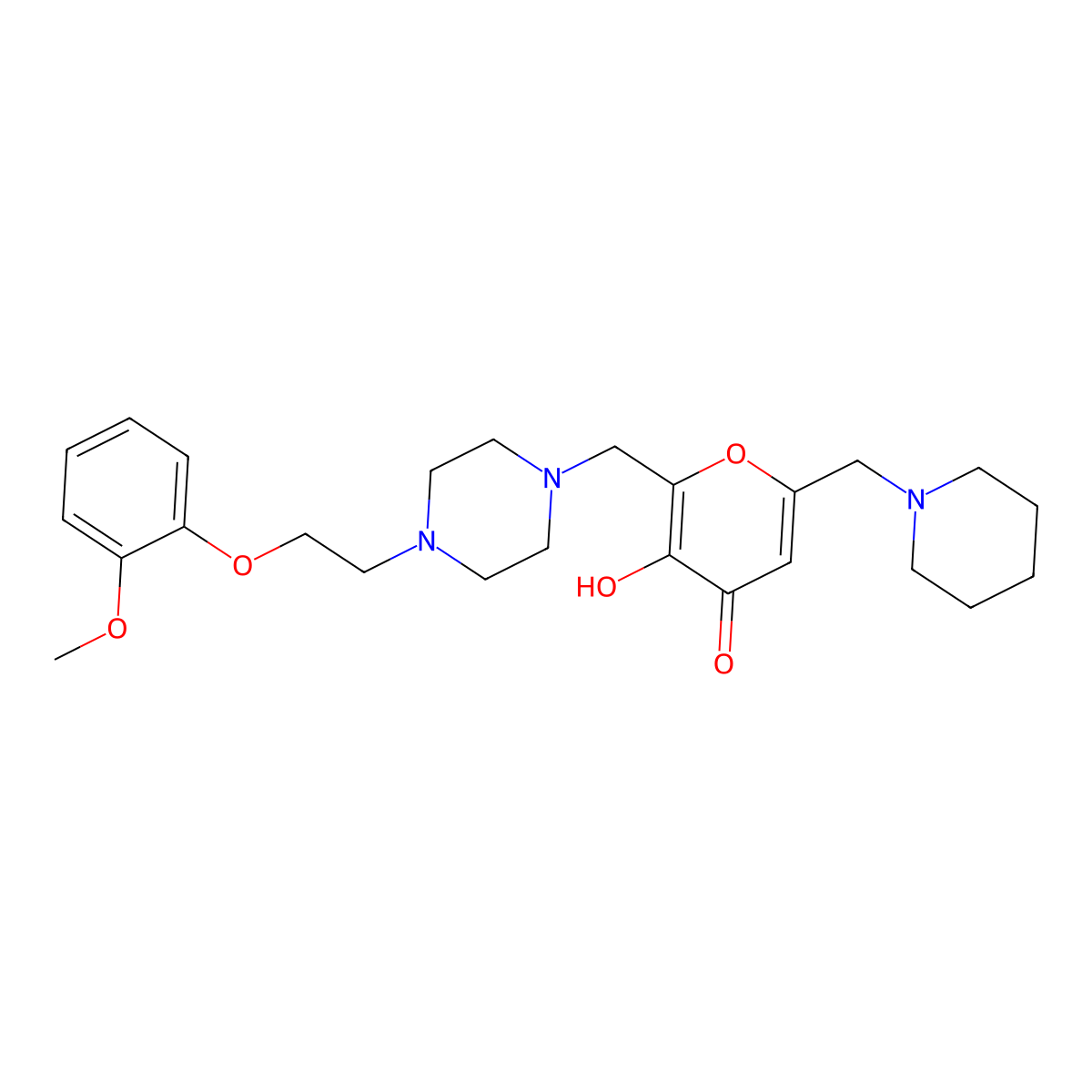3-hydroxy-2-({4-[2-(2-methoxyphenoxy)ethyl]piperazin-1-yl}methyl)-6-(piperidin-1-ylmethyl)-4H-pyran-4-one molecular structure, CAS 1676086-53-5