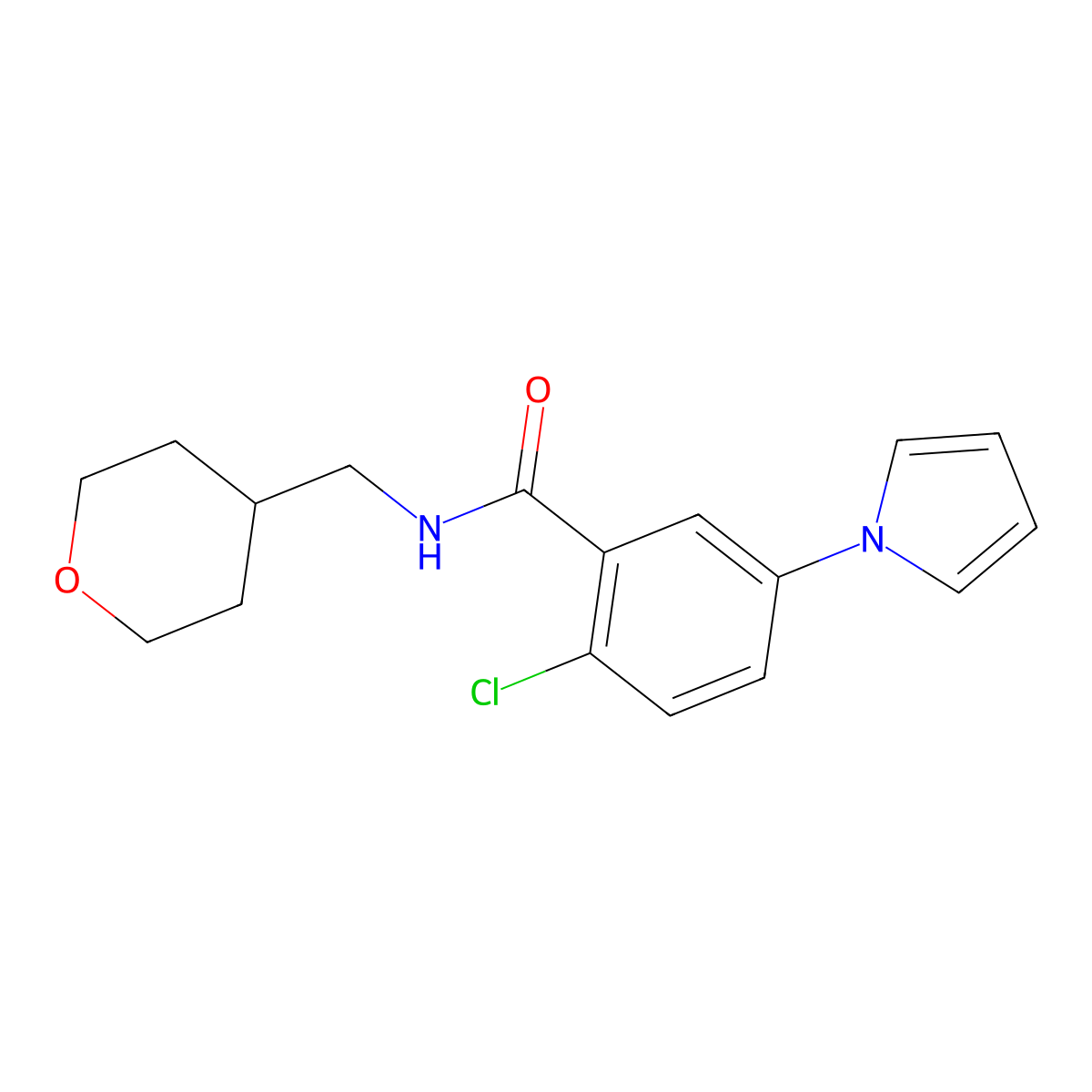 2-chloro-5-(1H-pyrrol-1-yl)-N-(tetrahydro-2H-pyran-4-ylmethyl)benzamide molecular structure, CAS 1676086-63-7