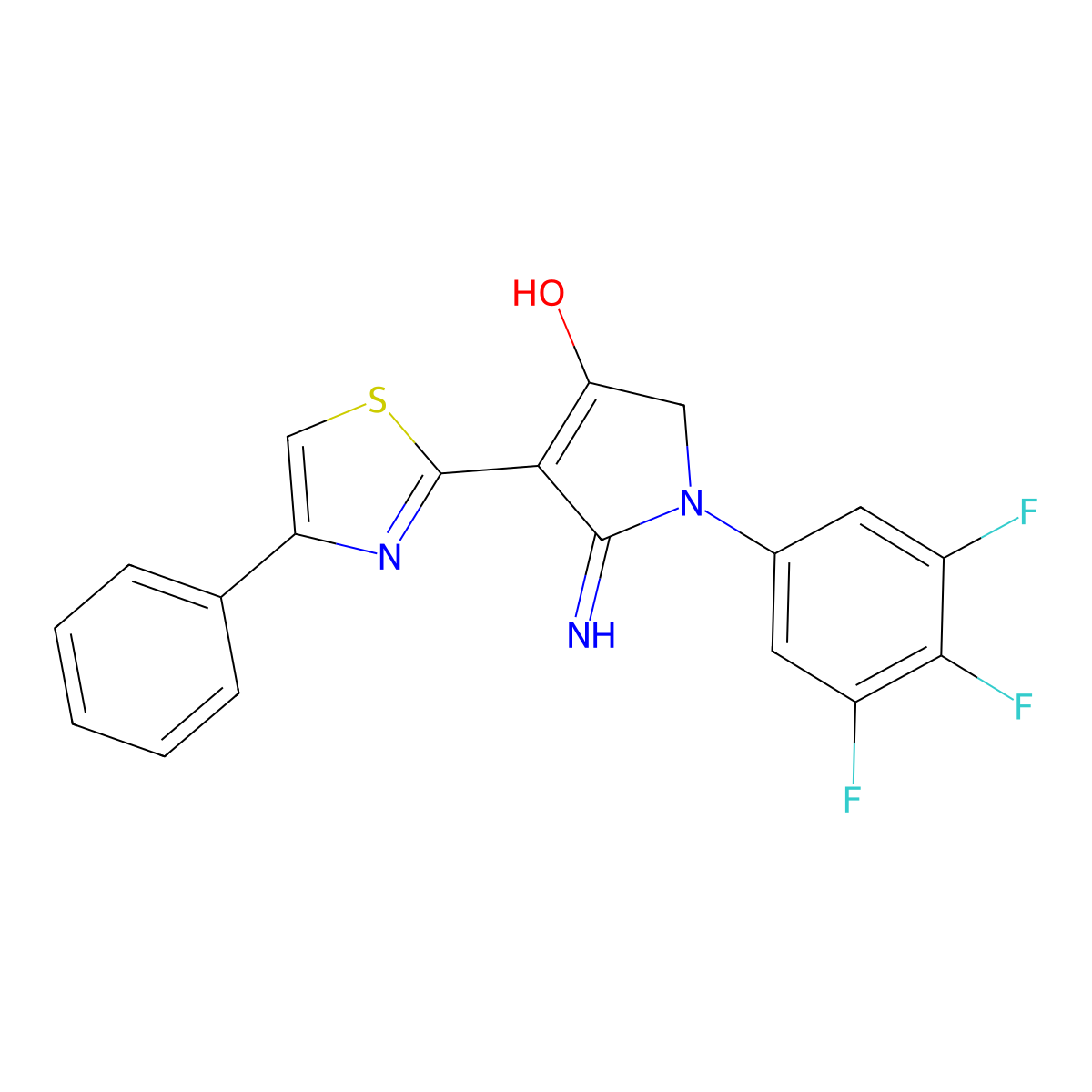 5-imino-4-(4-phenyl-1,3-thiazol-2-yl)-1-(3,4,5-trifluorophenyl)-2,5-dihydro-1H-pyrrol-3-ol molecular structure, CAS 1676087-06-1