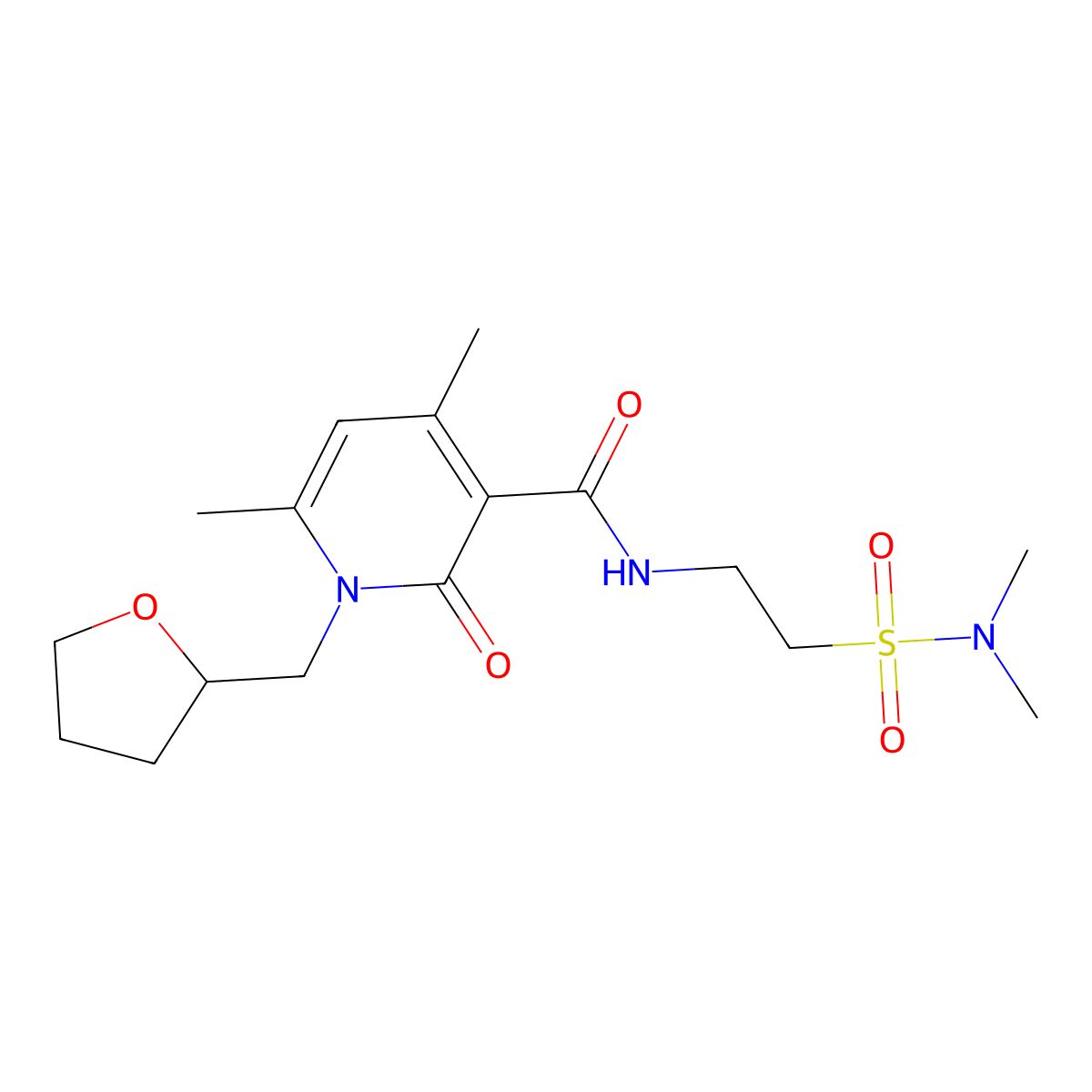 N-[2-(dimethylsulfamoyl)ethyl]-4,6-dimethyl-2-oxo-1-(tetrahydrofuran-2-ylmethyl)-1,2-dihydropyridine-3-carboxamide molecular structure, CAS 1676087-15-2