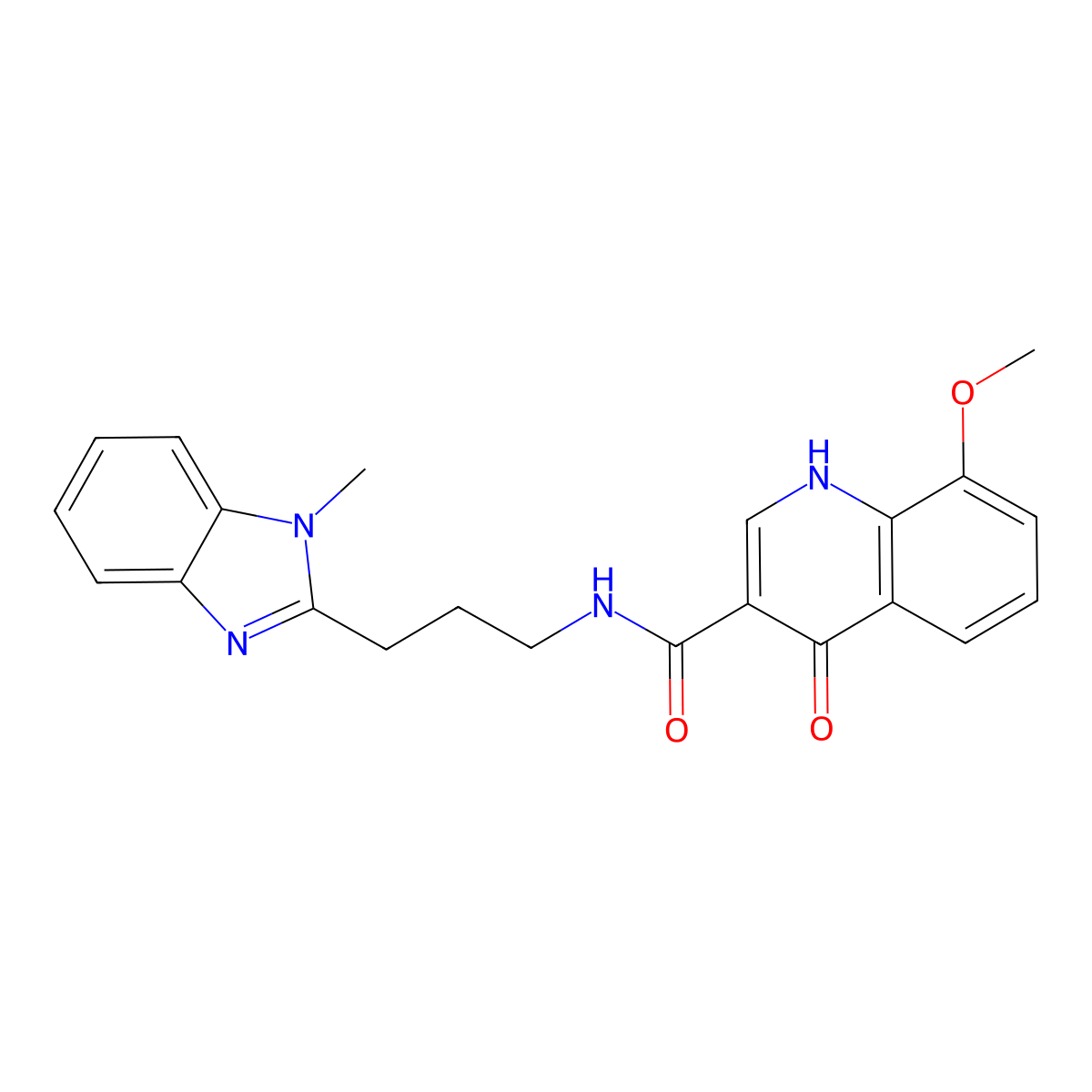 4-hydroxy-8-methoxy-N-[3-(1-methyl-1H-benzimidazol-2-yl)propyl]quinoline-3-carboxamide molecular structure, CAS 1676087-42-5
