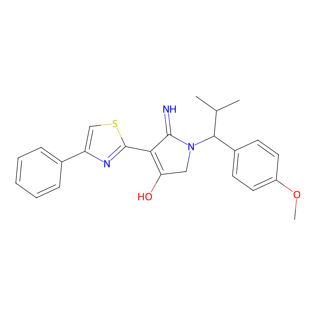 5-imino-1-[1-(4-methoxyphenyl)-2-methylpropyl]-4-(4-phenyl-1,3-thiazol-2-yl)-2,5-dihydro-1H-pyrrol-3-ol molecular structure, CAS 1676096-40-4