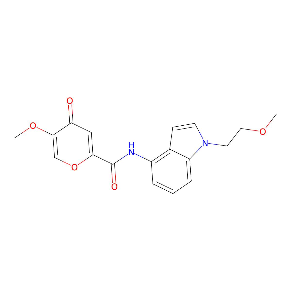 5-methoxy-N-[1-(2-methoxyethyl)-1H-indol-4-yl]-4-oxo-4H-pyran-2-carboxamide molecular structure, CAS 1676096-45-9