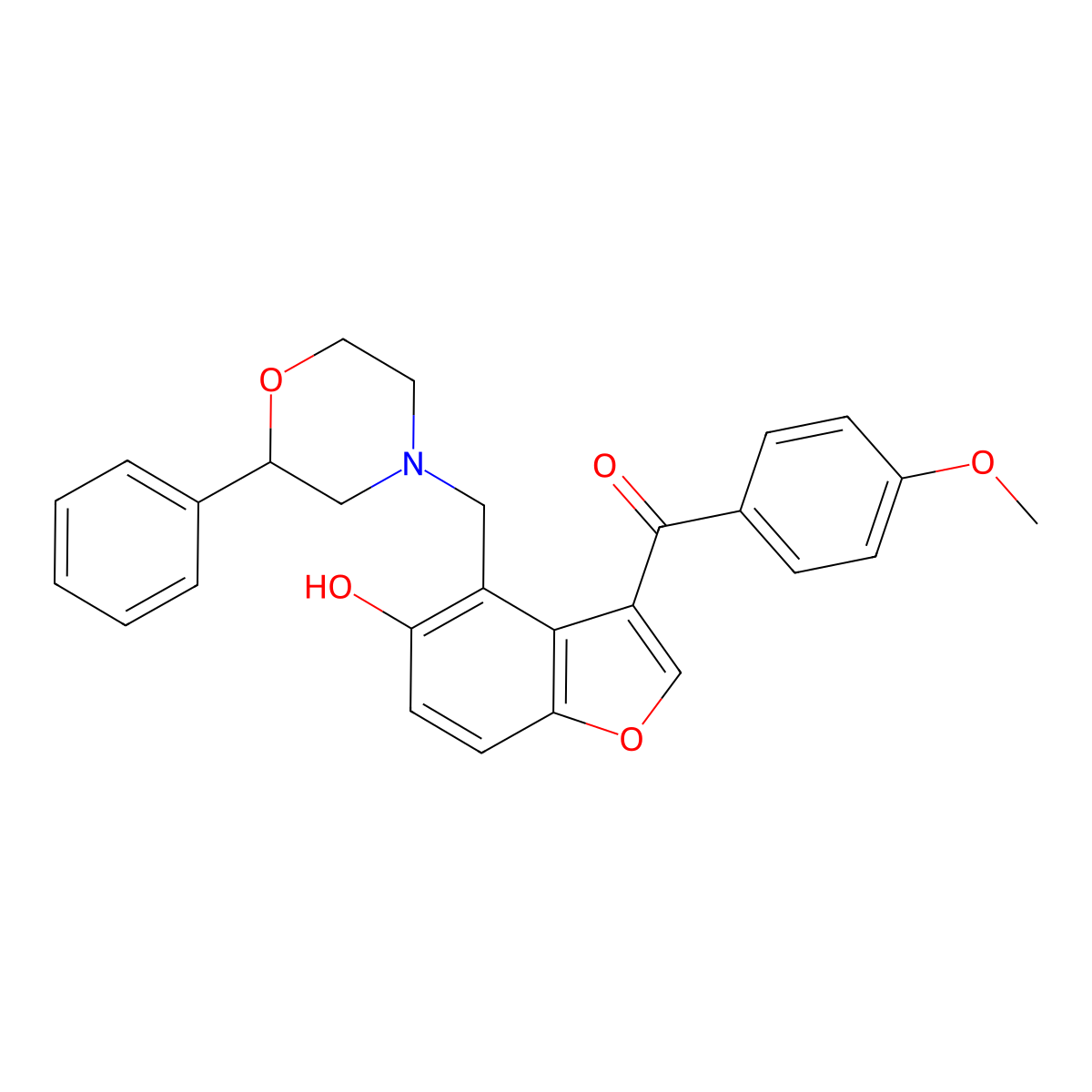 {5-Hydroxy-4-[(2-phenylmorpholin-4-yl)methyl]-1-benzofuran-3-yl}(4-methoxyphenyl)methanone molecular structure, CAS 1676096-64-2