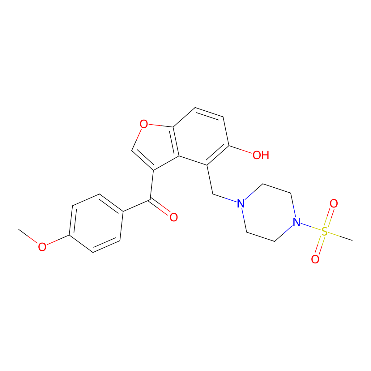 (5-Hydroxy-4-{[4-(methylsulfonyl)piperazin-1-yl]methyl}-1-benzofuran-3-yl)(4-methoxyphenyl)methanone molecular structure, CAS 1676096-82-4