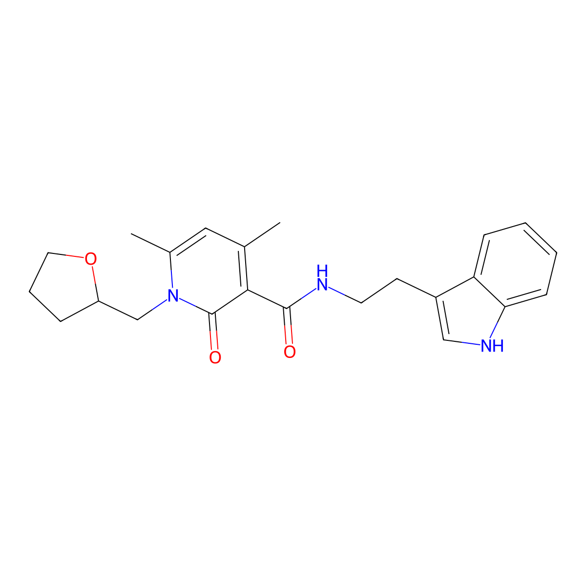 N-[2-(1H-indol-3-yl)ethyl]-4,6-dimethyl-2-oxo-1-(tetrahydrofuran-2-ylmethyl)-1,2-dihydropyridine-3-carboxamide molecular structure, CAS 1676096-91-5