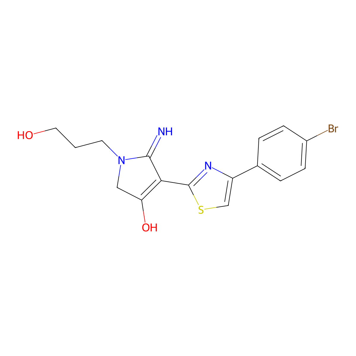 4-[4-(4-bromophenyl)-1,3-thiazol-2-yl]-1-(3-hydroxypropyl)-5-imino-2,5-dihydro-1H-pyrrol-3-ol molecular structure, CAS 1676096-93-7
