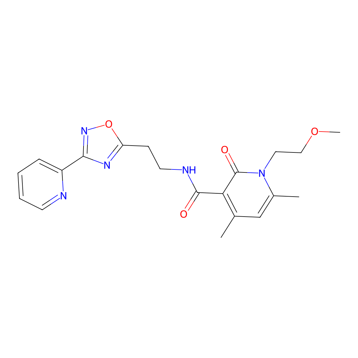 1-(2-methoxyethyl)-4,6-dimethyl-2-oxo-N-{2-[3-(pyridin-2-yl)-1,2,4-oxadiazol-5-yl]ethyl}-1,2-dihydropyridine-3-carboxamide molecular structure, CAS 1676097-01-0