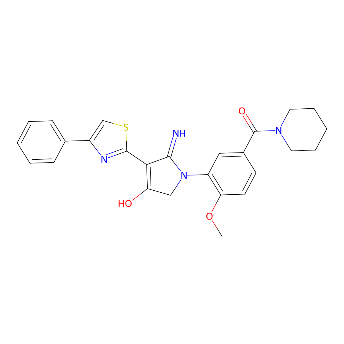 {3-[4-hydroxy-2-imino-3-(4-phenyl-1,3-thiazol-2-yl)-2,5-dihydro-1H-pyrrol-1-yl]-4-methoxyphenyl}(piperidin-1-yl)methanone molecular structure, CAS 1676097-05-4