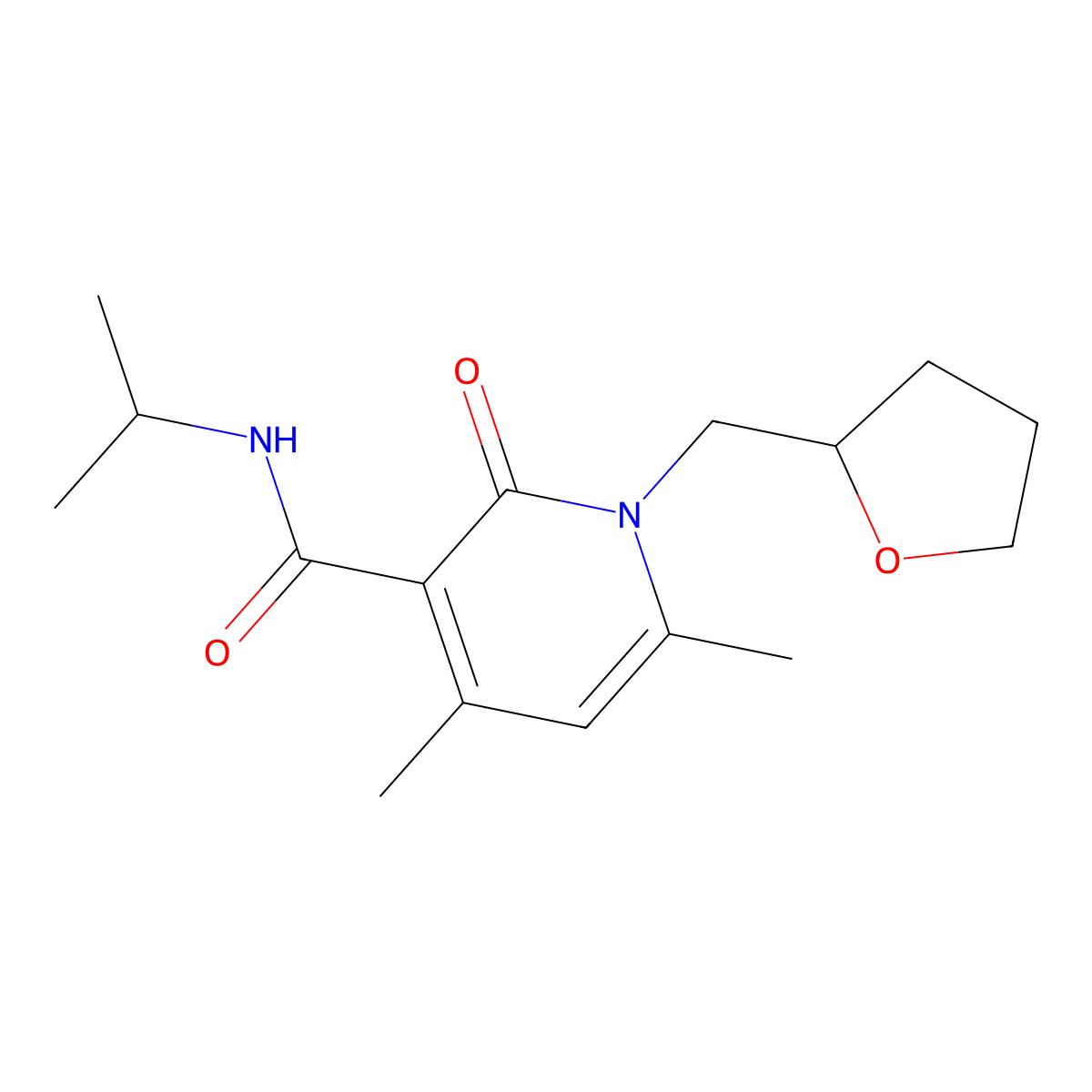 4,6-dimethyl-2-oxo-N-(propan-2-yl)-1-(tetrahydrofuran-2-ylmethyl)-1,2-dihydropyridine-3-carboxamide molecular structure, CAS 1676097-07-6