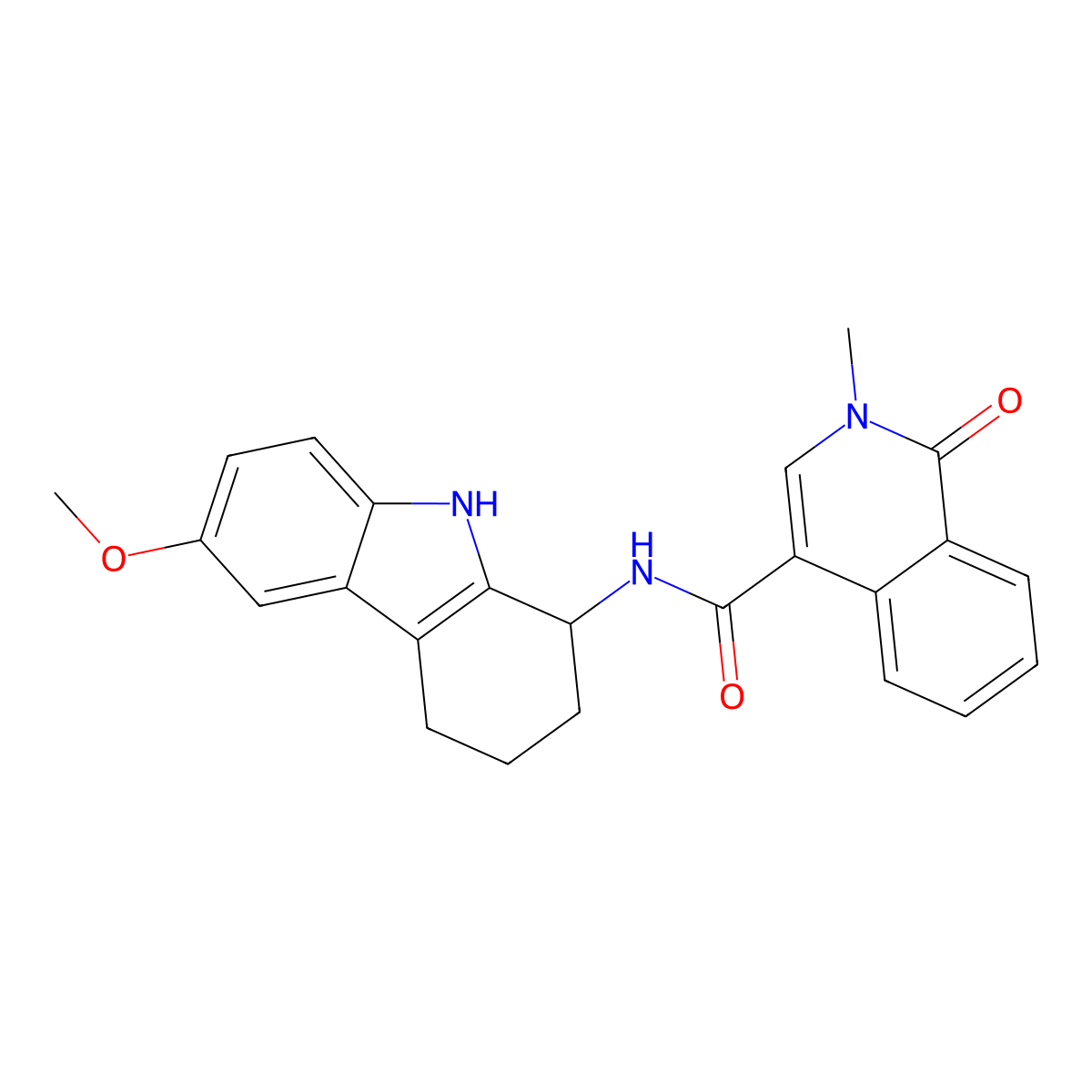 N-(6-methoxy-2,3,4,9-tetrahydro-1H-carbazol-1-yl)-2-methyl-1-oxo-1,2-dihydroisoquinoline-4-carboxamide molecular structure, CAS 1676097-32-7