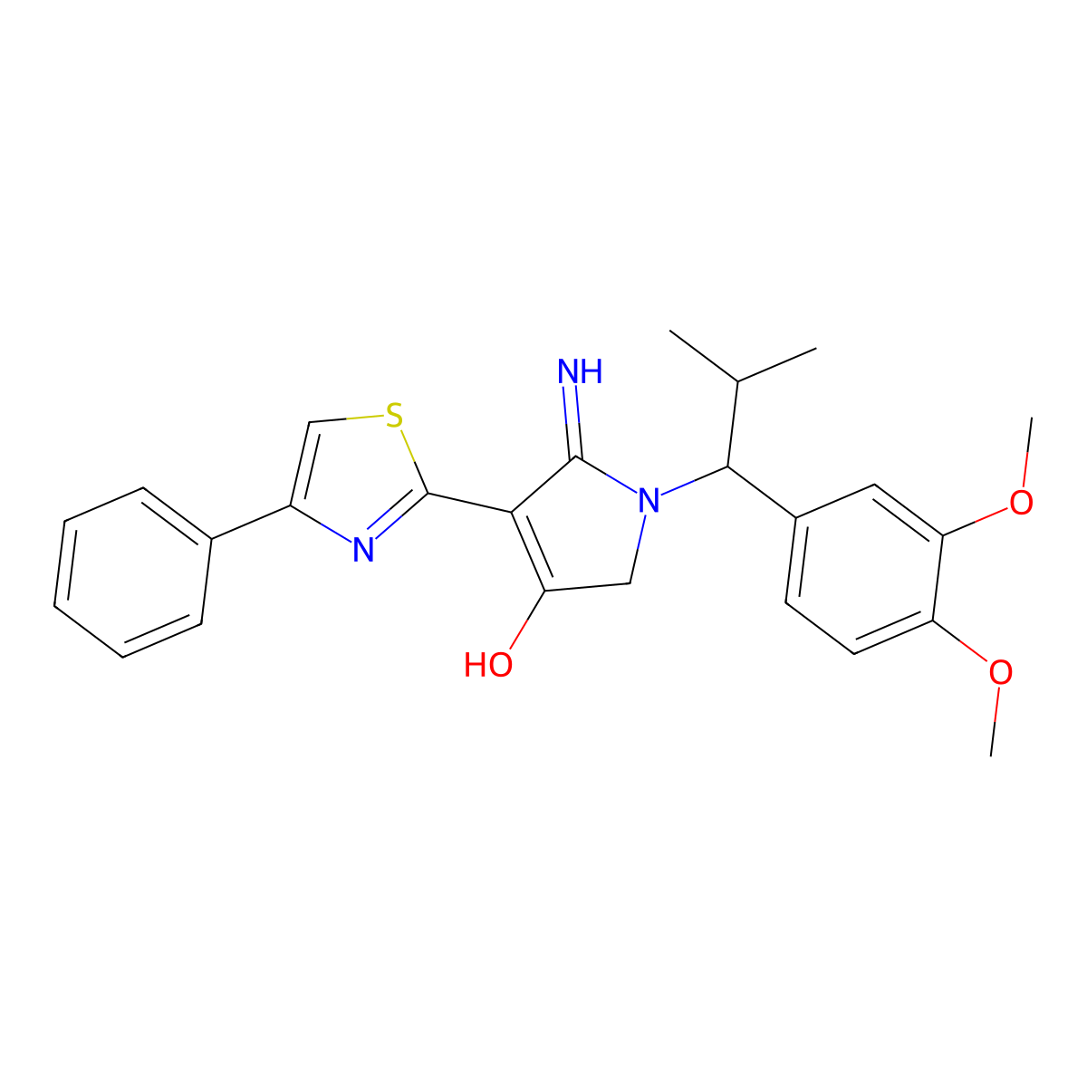 1-[1-(3,4-dimethoxyphenyl)-2-methylpropyl]-5-imino-4-(4-phenyl-1,3-thiazol-2-yl)-2,5-dihydro-1H-pyrrol-3-ol molecular structure, CAS 1676097-39-4