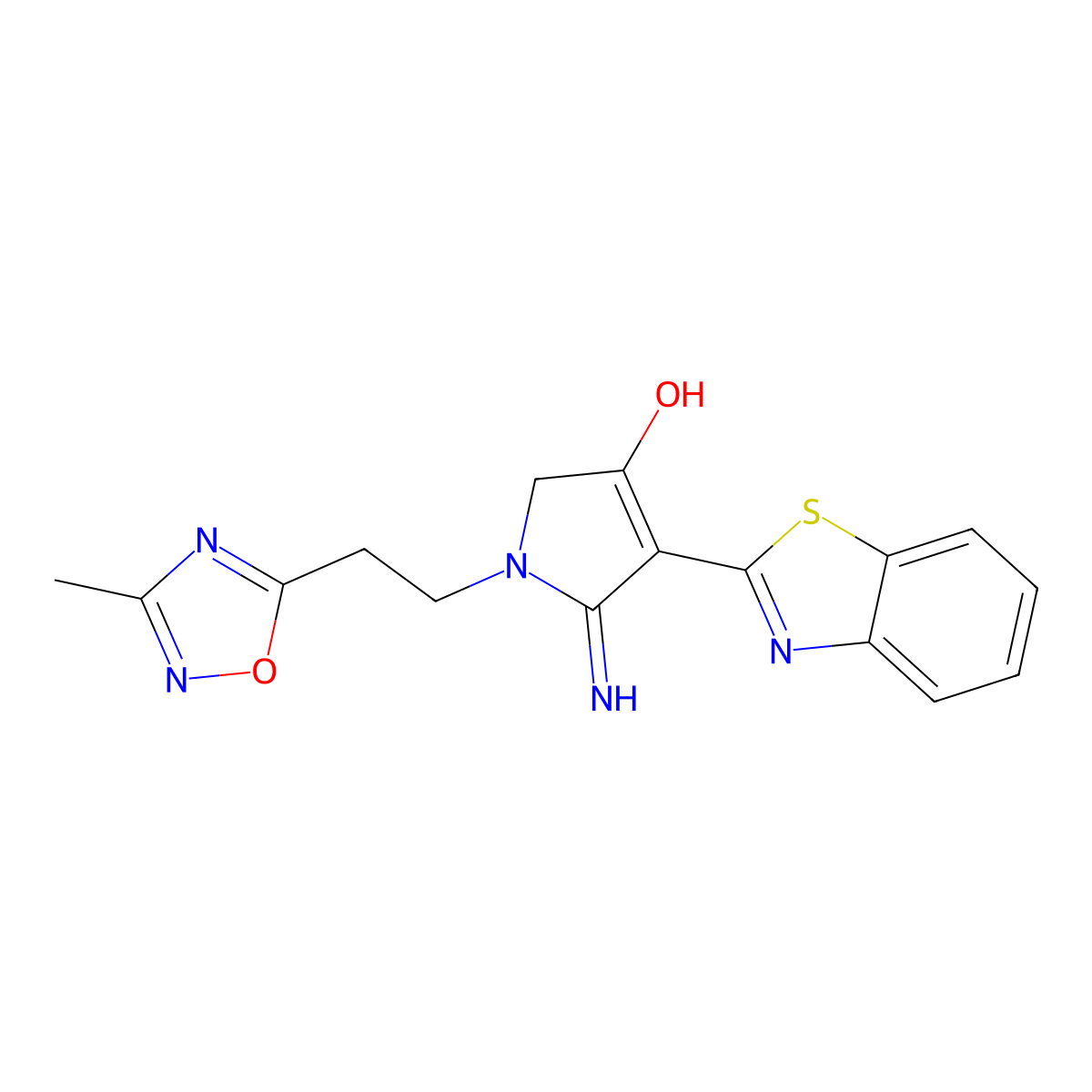 4-(1,3-benzothiazol-2-yl)-5-imino-1-[2-(3-methyl-1,2,4-oxadiazol-5-yl)ethyl]-2,5-dihydro-1H-pyrrol-3-ol molecular structure, CAS 1676097-41-8