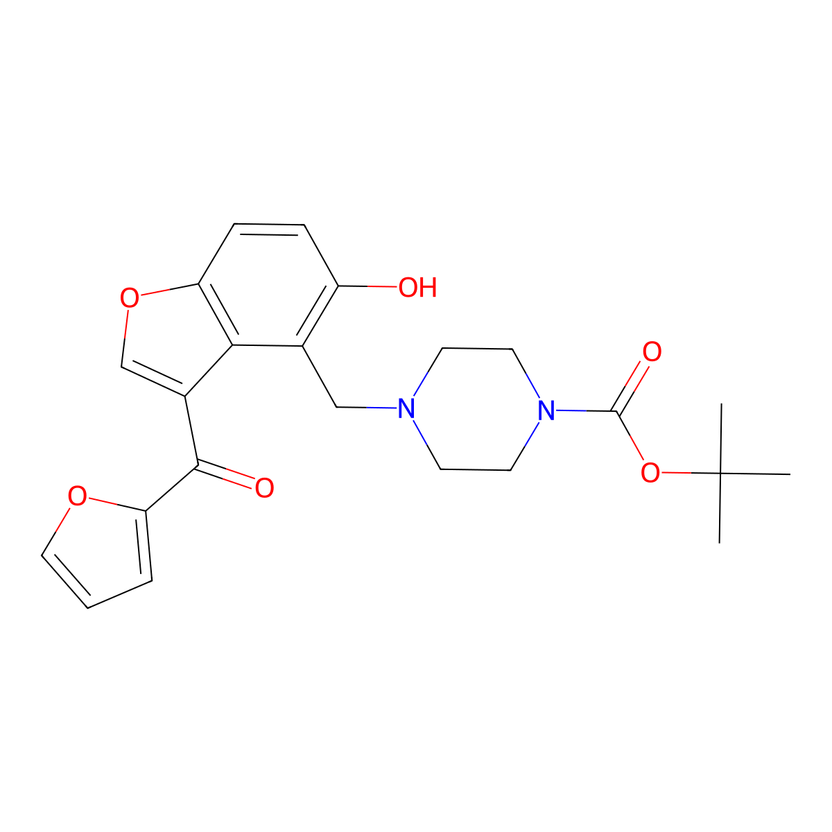 Tert-butyl 4-{[3-(furan-2-ylcarbonyl)-5-hydroxy-1-benzofuran-4-yl]methyl}piperazine-1-carboxylate molecular structure, CAS 1676097-46-3