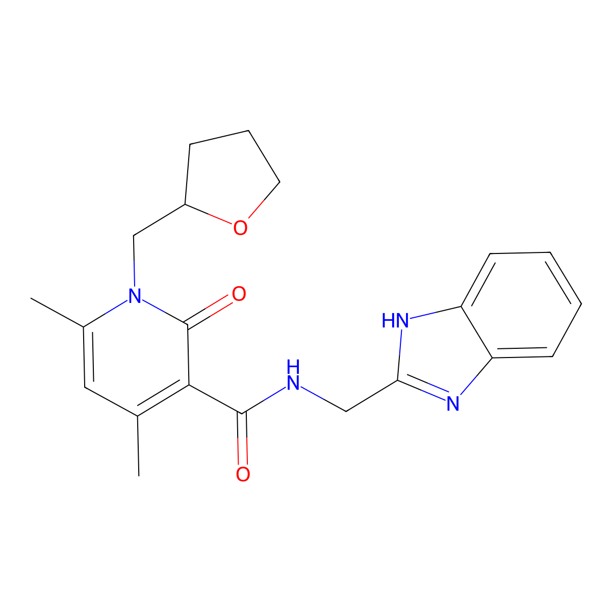 N-(1H-benzimidazol-2-ylmethyl)-4,6-dimethyl-2-oxo-1-(tetrahydrofuran-2-ylmethyl)-1,2-dihydropyridine-3-carboxamide molecular structure, CAS 1676097-61-2
