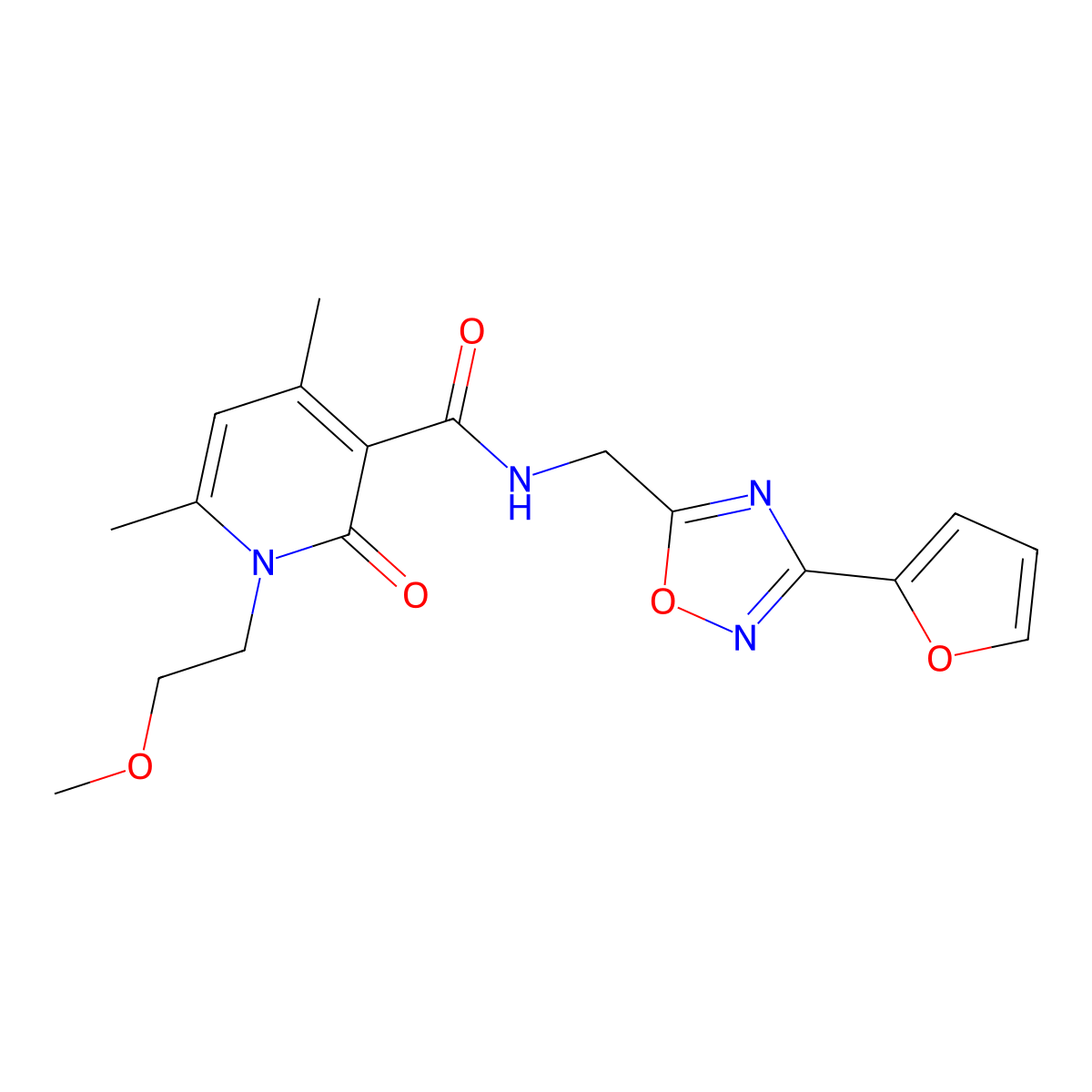 N-{[3-(2-furyl)-1,2,4-oxadiazol-5-yl]methyl}-1-(2-methoxyethyl)-4,6-dimethyl-2-oxo-1,2-dihydro-3-pyridinecarboxamide molecular structure, CAS 1676097-76-9