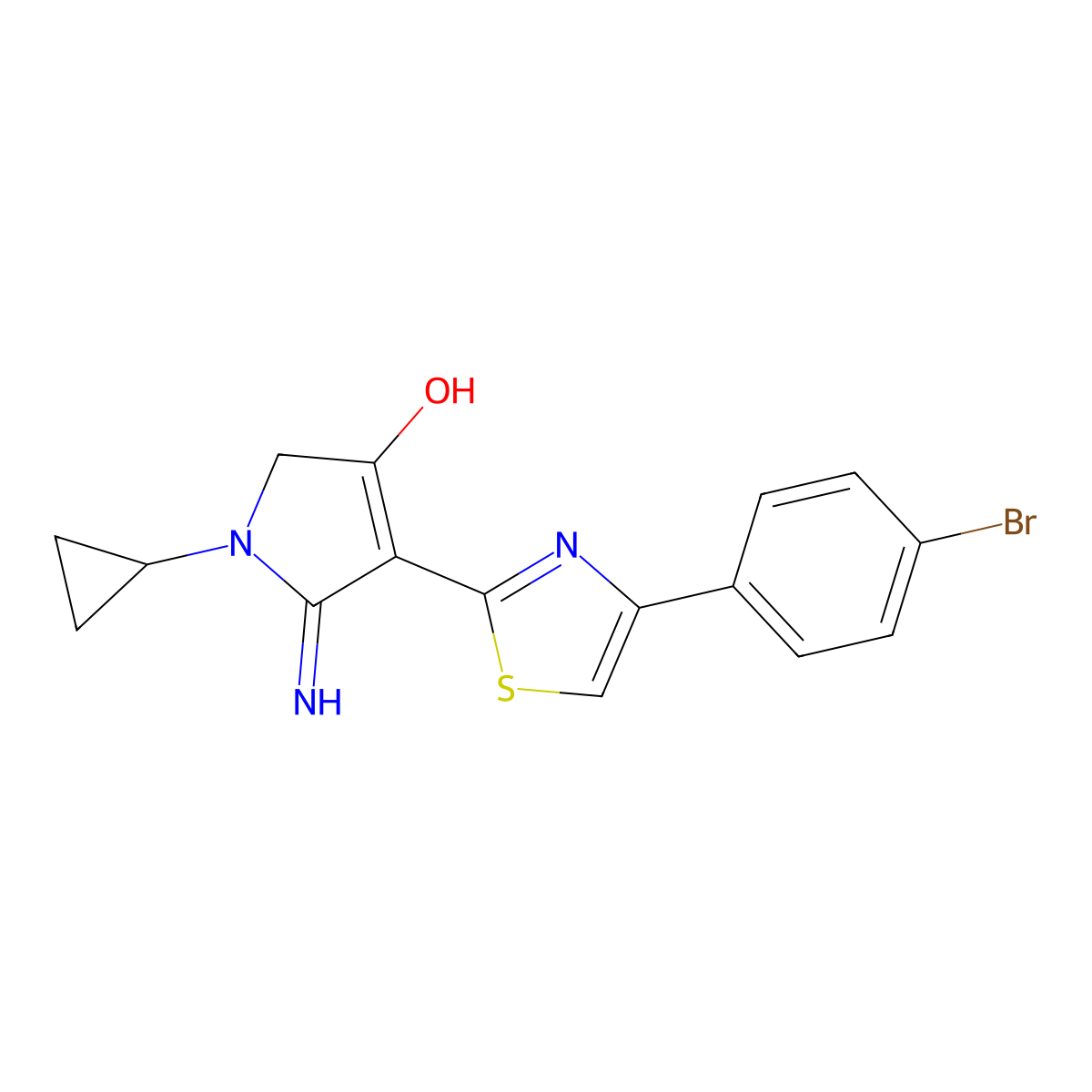 4-[4-(4-bromophenyl)-1,3-thiazol-2-yl]-1-cyclopropyl-5-imino-2,5-dihydro-1H-pyrrol-3-ol molecular structure, CAS 1676097-83-8