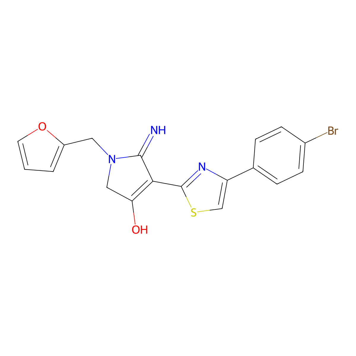 4-[4-(4-bromophenyl)-1,3-thiazol-2-yl]-1-(furan-2-ylmethyl)-5-imino-2,5-dihydro-1H-pyrrol-3-ol molecular structure, CAS 1676097-88-3