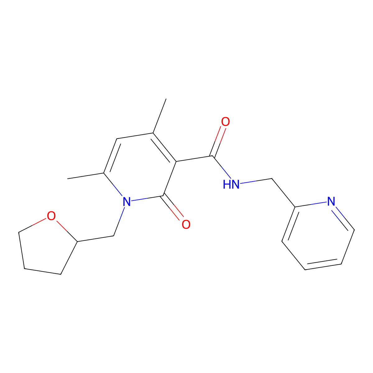 4,6-dimethyl-2-oxo-N-(pyridin-2-ylmethyl)-1-((tetrahydrofuran-2-yl)methyl)-1,2-dihydropyridine-3-carboxamide molecular structure, CAS 1676098-11-5