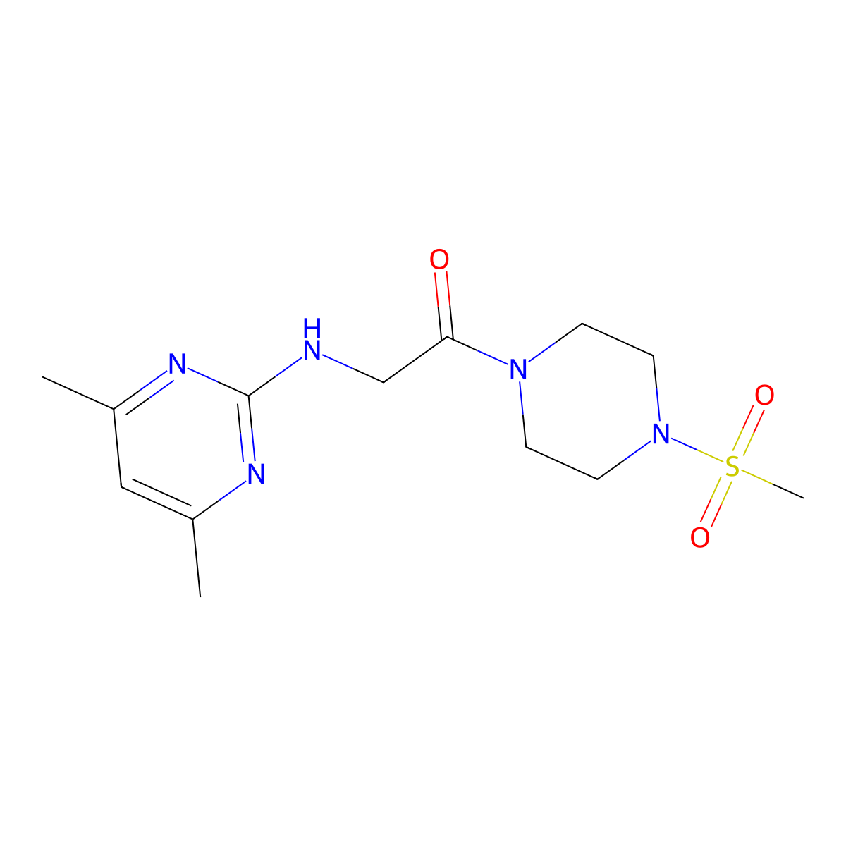 2-[(4,6-Dimethyl-2-pyrimidinyl)amino]-1-[4-(methylsulfonyl)piperazino]-1-ethanone molecular structure, CAS 1676098-18-2