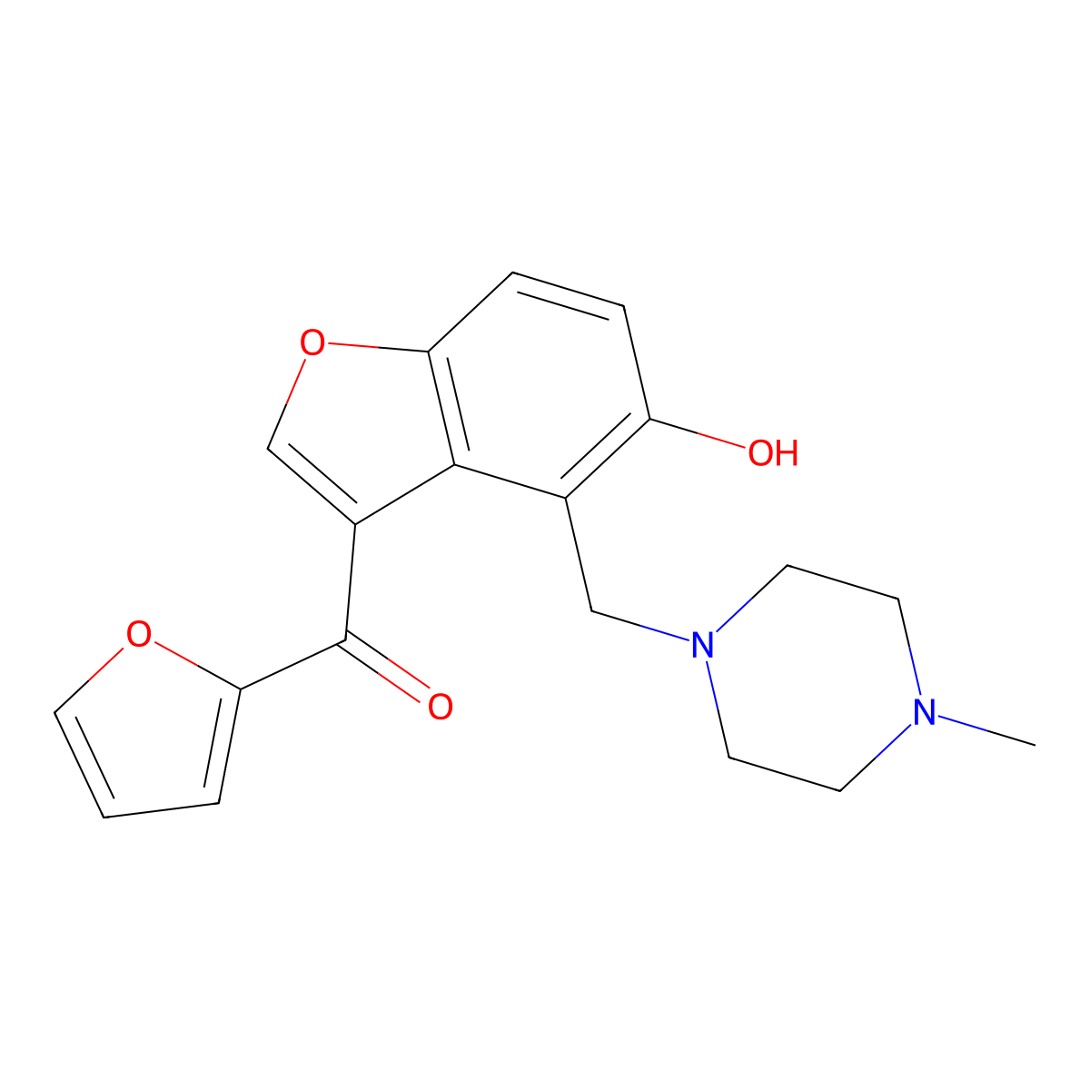 Furan-2-yl{5-hydroxy-4-[(4-methylpiperazin-1-yl)methyl]-1-benzofuran-3-yl}methanone molecular structure, CAS 1676098-34-2