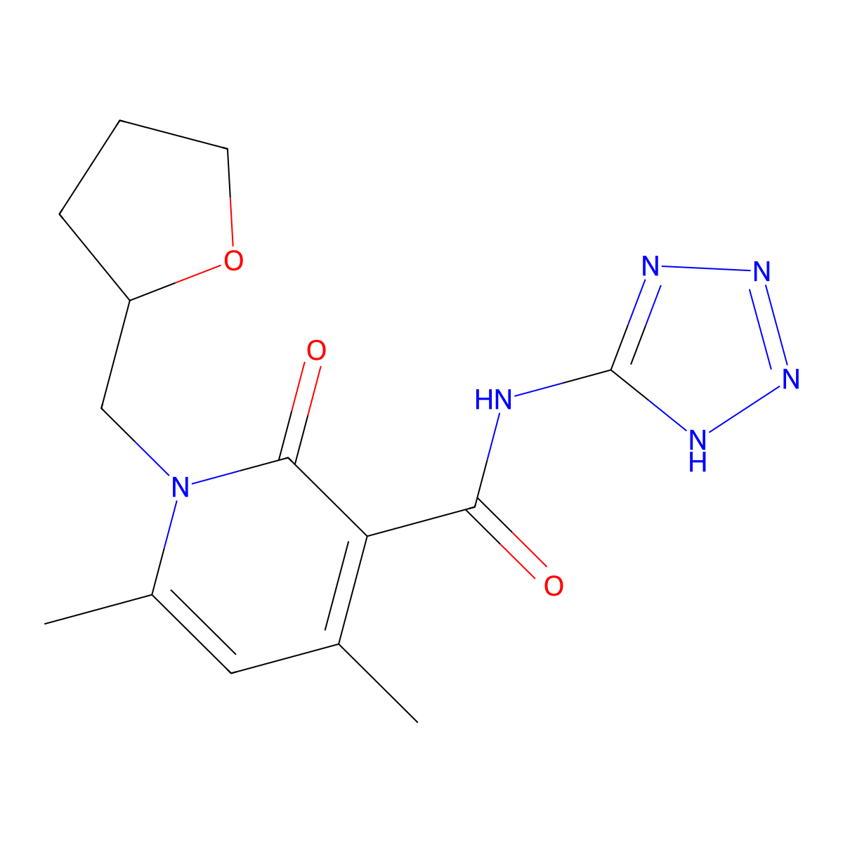 4,6-dimethyl-2-oxo-1-(tetrahydrofuran-2-ylmethyl)-N-(1H-tetrazol-5-yl)-1,2-dihydropyridine-3-carboxamide molecular structure, CAS 1676101-64-6