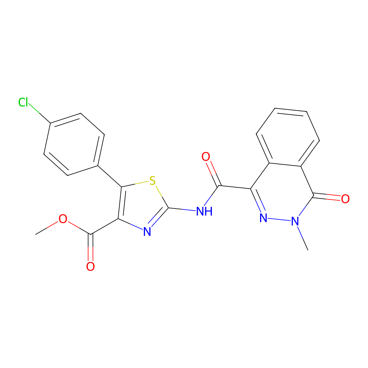 Methyl 5-(4-chlorophenyl)-2-{[(3-methyl-4-oxo-3,4-dihydrophthalazin-1-yl)carbonyl]amino}-1,3-thiazole-4-carboxylate molecular structure, CAS 1676101-68-0