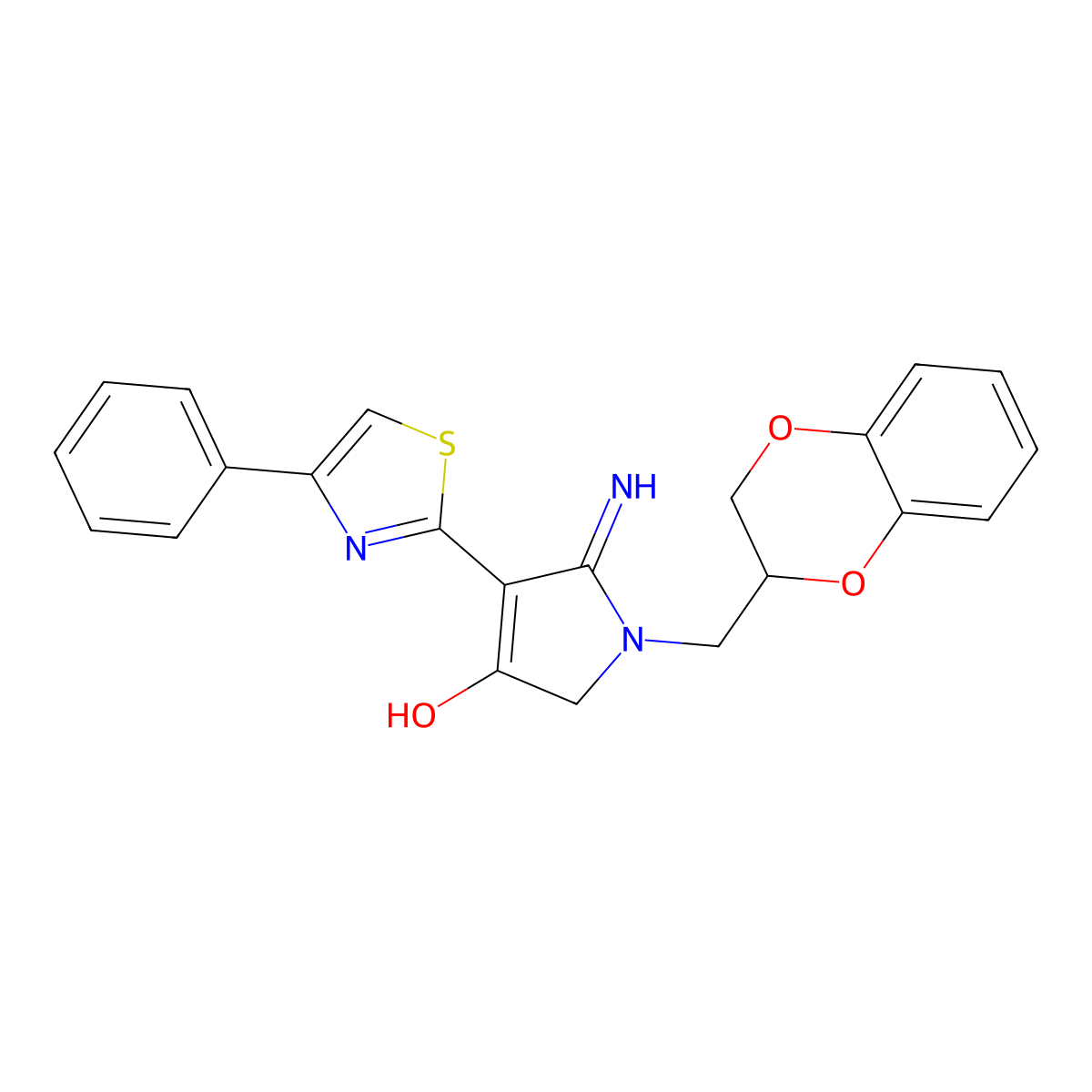 1-(2,3-dihydro-1,4-benzodioxin-2-ylmethyl)-5-imino-4-(4-phenyl-1,3-thiazol-2-yl)-2,5-dihydro-1H-pyrrol-3-ol molecular structure, CAS 1676101-71-5