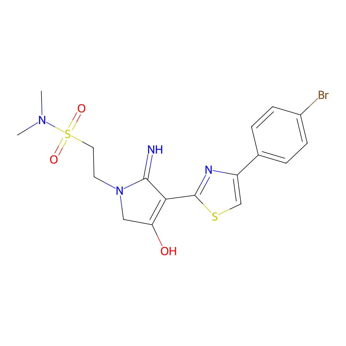 2-{3-[4-(4-bromophenyl)-1,3-thiazol-2-yl]-4-hydroxy-2-imino-2,5-dihydro-1H-pyrrol-1-yl}-N,N-dimethylethanesulfonamide molecular structure, CAS 1676101-75-9