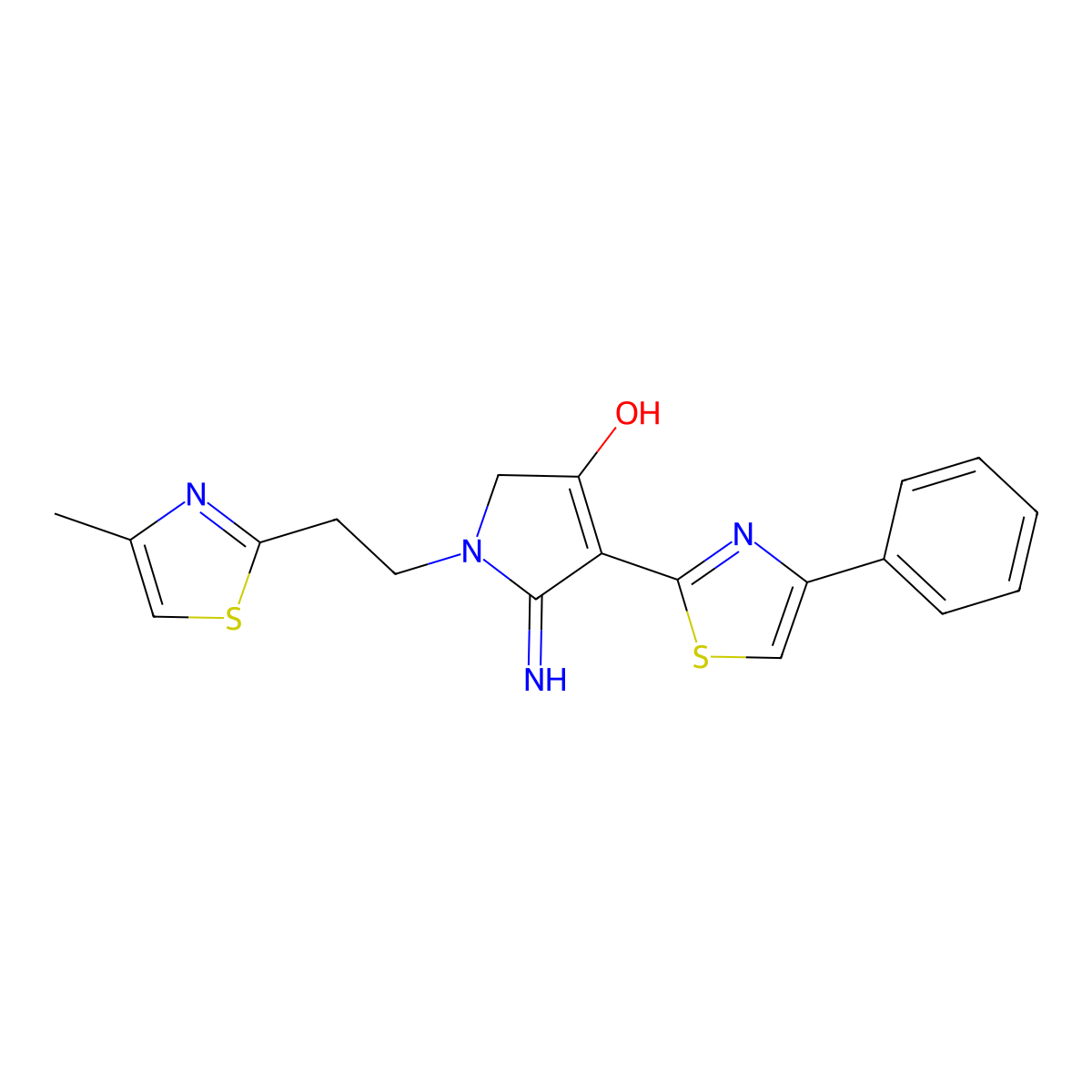 5-imino-1-[2-(4-methyl-1,3-thiazol-2-yl)ethyl]-4-(4-phenyl-1,3-thiazol-2-yl)-2,5-dihydro-1H-pyrrol-3-ol molecular structure, CAS 1676101-76-0