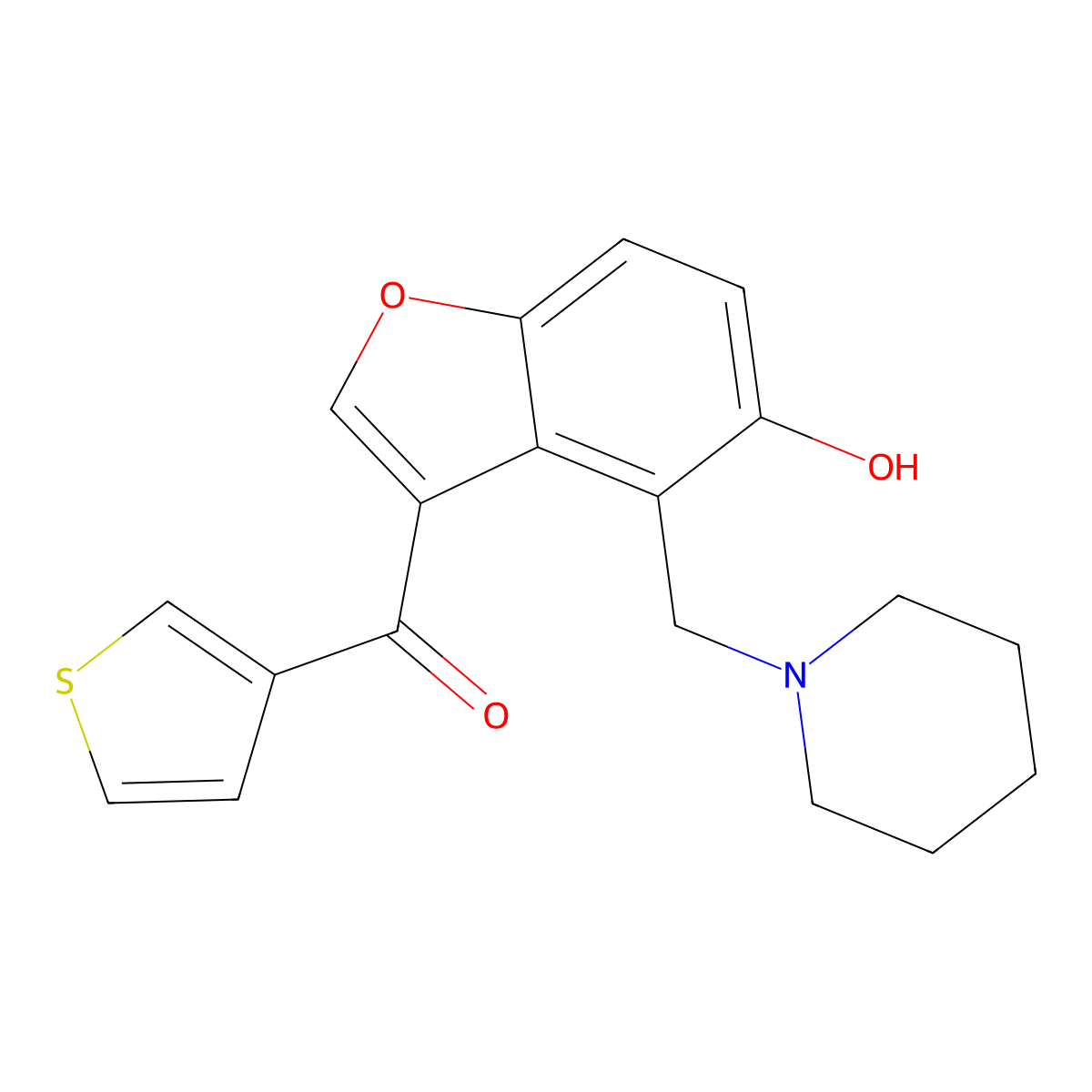 [5-Hydroxy-4-(piperidin-1-ylmethyl)-1-benzofuran-3-yl](thiophen-3-yl)methanone molecular structure, CAS 1676101-77-1