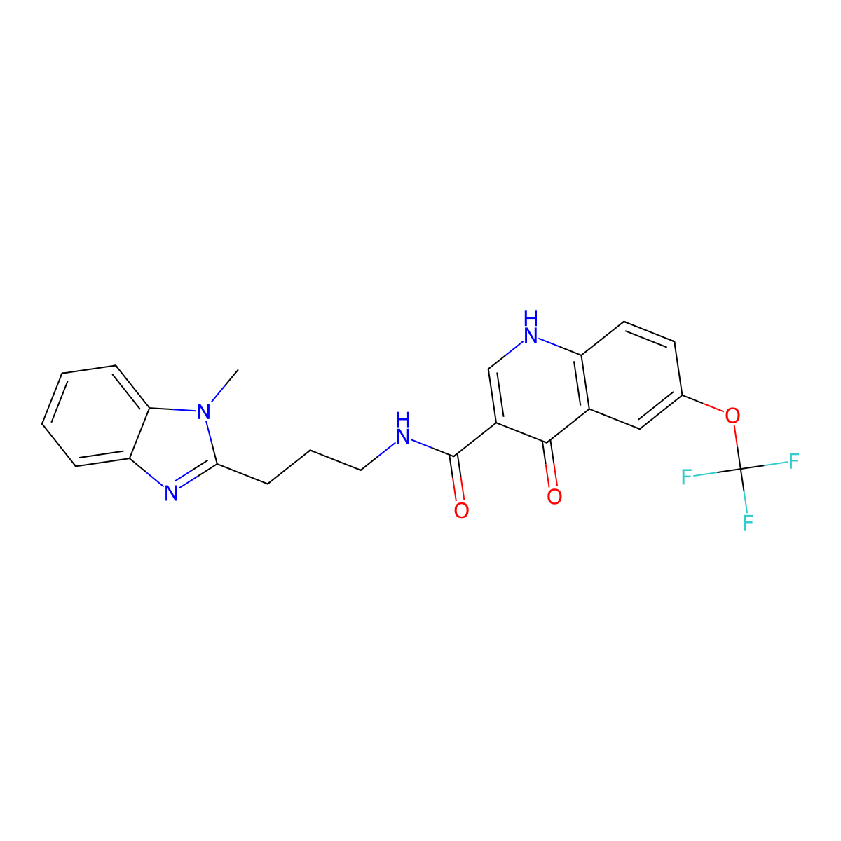 4-hydroxy-N-[3-(1-methyl-1H-benzimidazol-2-yl)propyl]-6-(trifluoromethoxy)quinoline-3-carboxamide molecular structure, CAS 1676101-81-7