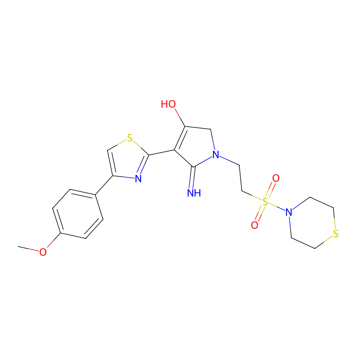 5-imino-4-[4-(4-methoxyphenyl)-1,3-thiazol-2-yl]-1-[2-(thiomorpholin-4-ylsulfonyl)ethyl]-2,5-dihydro-1H-pyrrol-3-ol molecular structure, CAS 1676101-88-4