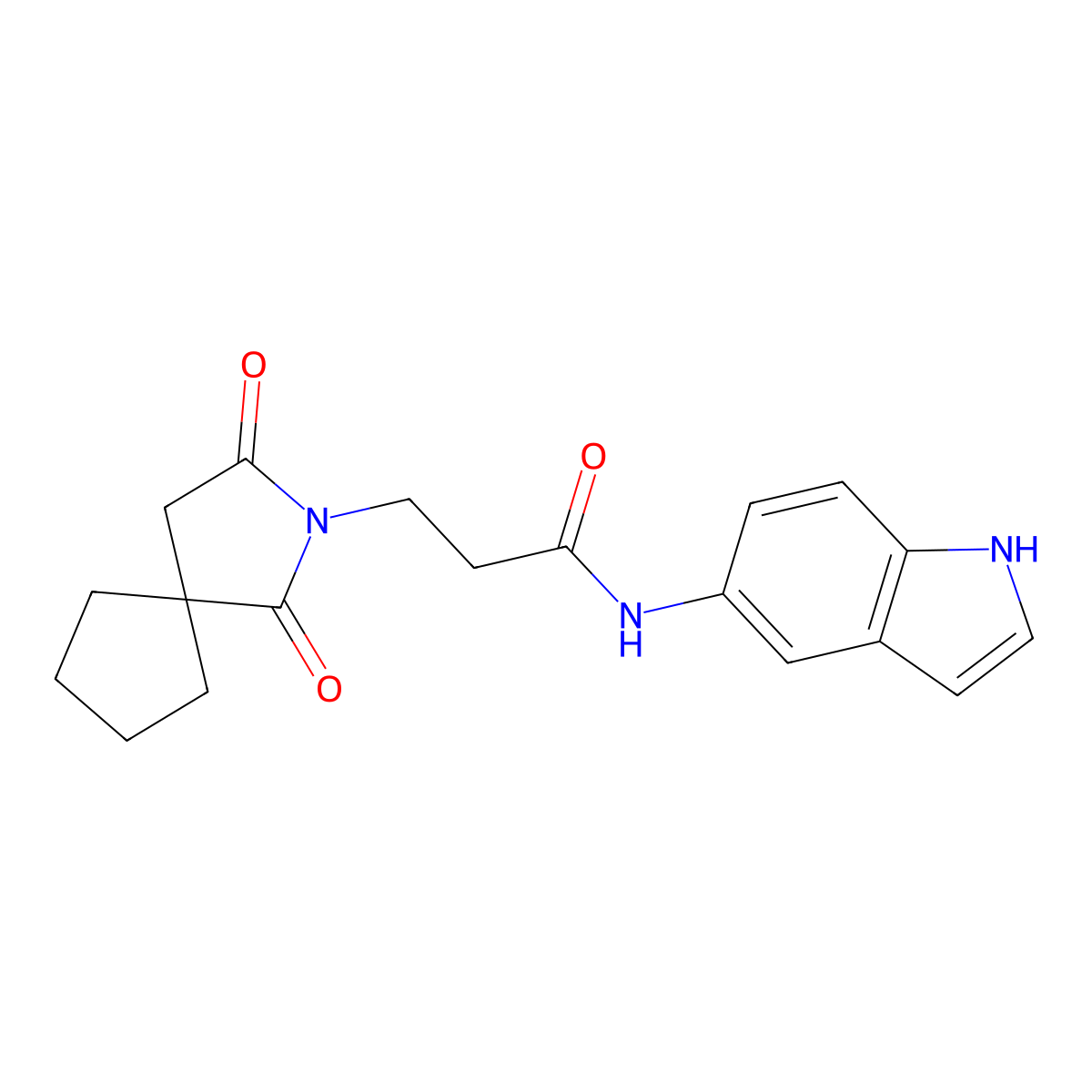 3-(1,3-dioxo-2-azaspiro[4.4]non-2-yl)-N-(1H-indol-5-yl)propanamide molecular structure, CAS 1676101-95-3