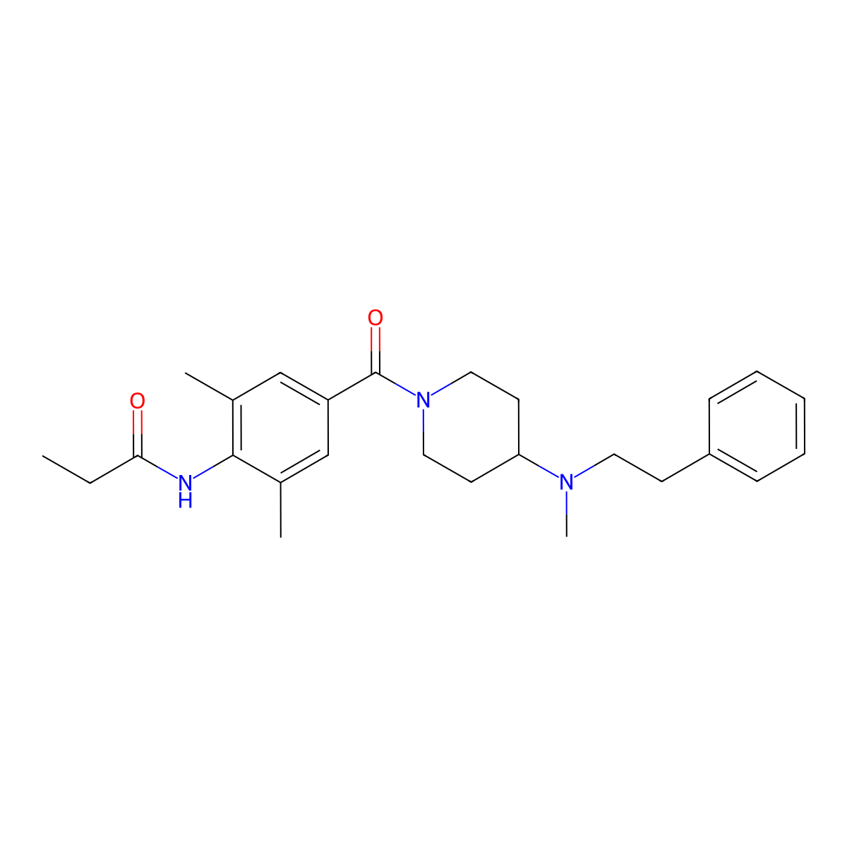 4-(N-methyl-2-phenylethylamino)-1-(3,5-dimethyl-4-propionylaminobenzoyl)piperidine molecular structure, CAS 167626-17-7