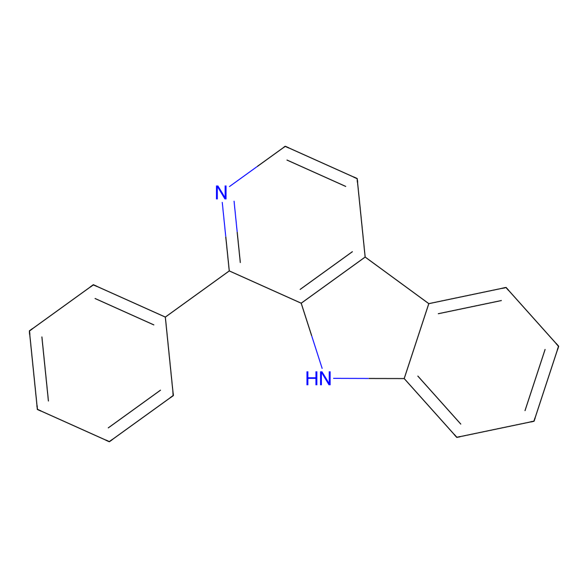 1-phenyl-9H-pyrido(3,4-b)indole molecular structure, CAS 16765-79-0