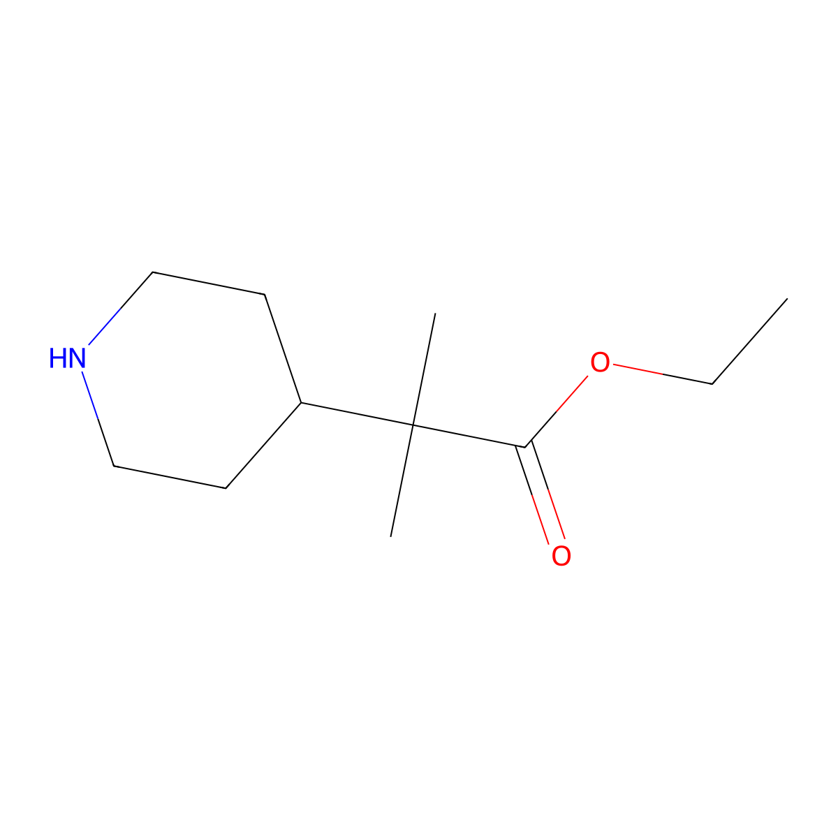 Ethyl 2-methyl-2-(piperidin-4-YL)propanoate molecular structure, CAS 167710-69-2