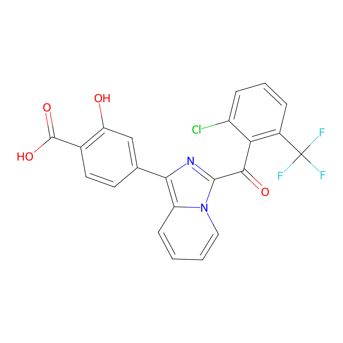 4-[3-[2-Chloro-6-(trifluoromethyl)benzoyl]imidazo[1,5-a]pyridin-1-yl]-2-hydroxybenzoic acid molecular structure, CAS 1677667-24-1