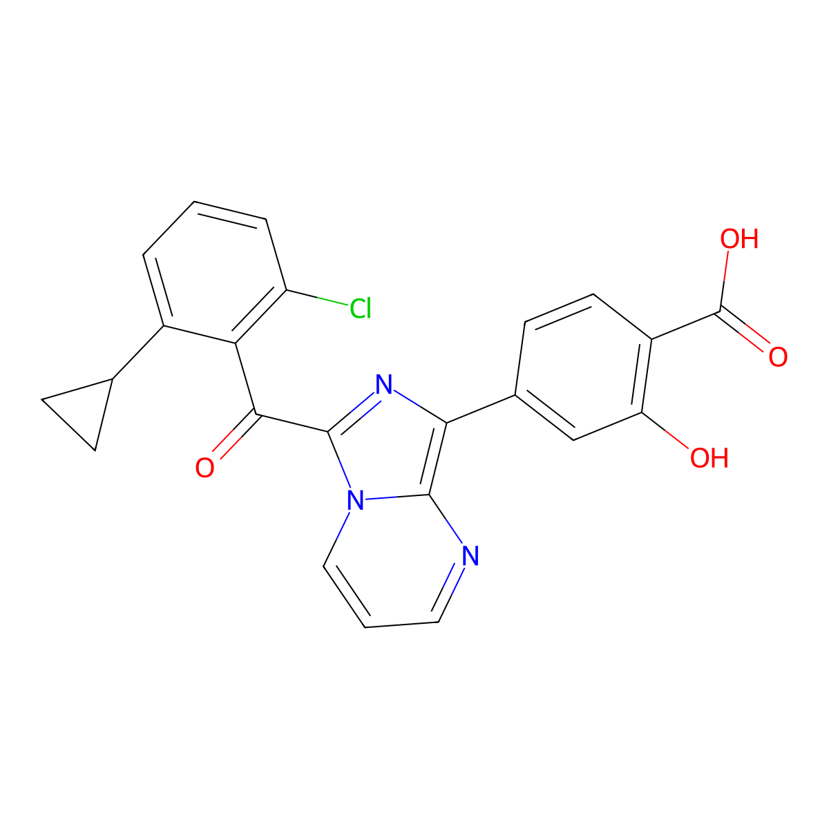 4-[6-(2-Chloro-6-cyclopropylbenzoyl)imidazo[1,5-a]pyrimidin-8-yl]-2-hydroxybenzoic acid molecular structure, CAS 1677668-27-7