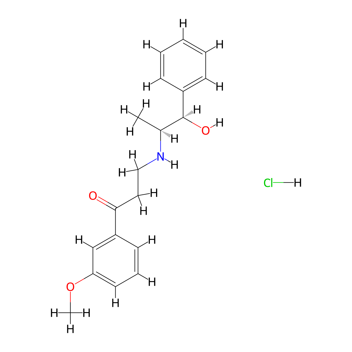 1-Propanone, 3-(((1S,2R)-2-hydroxy-1-methyl-2-phenylethyl)amino)-1-(3-methoxyphenyl)-, hydrochloride (1:1) molecular structure, CAS 16777-42-7
