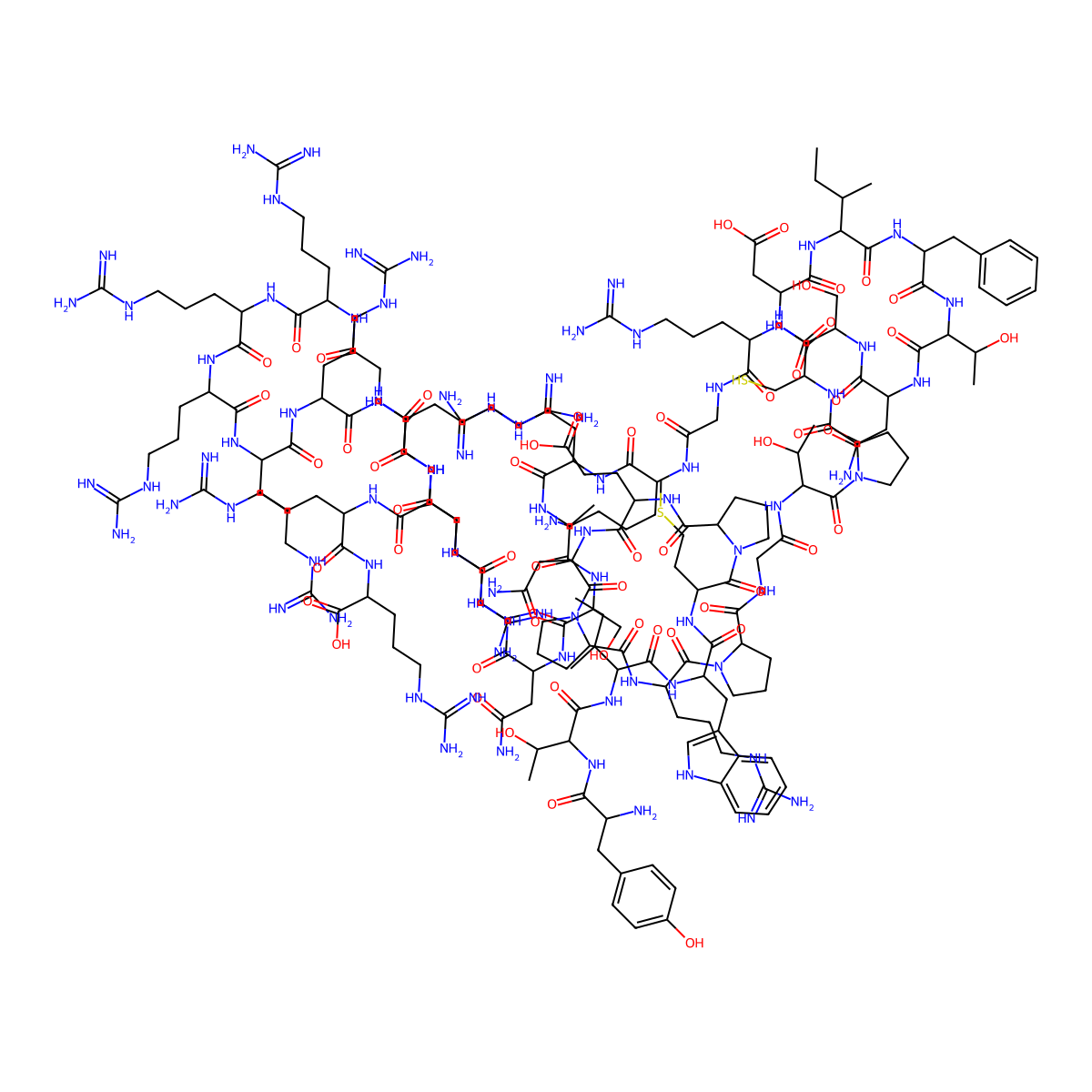H-Tyr-Thr-Ile-Trp-Met-Pro-Glu-Asn-Pro-Arg-Pro-Gly-Thr-Pro-Cys-Asp-Ile-Phe-Thr-Asn-Ser-Arg-Gly-Lys-Arg-Ala-Ser-Asn-Gly-Gly-Gly-Gly-Arg-Arg-Arg-Arg-Arg-Arg-Arg-Arg-Arg-OH molecular structure, CAS 1678417-57-6