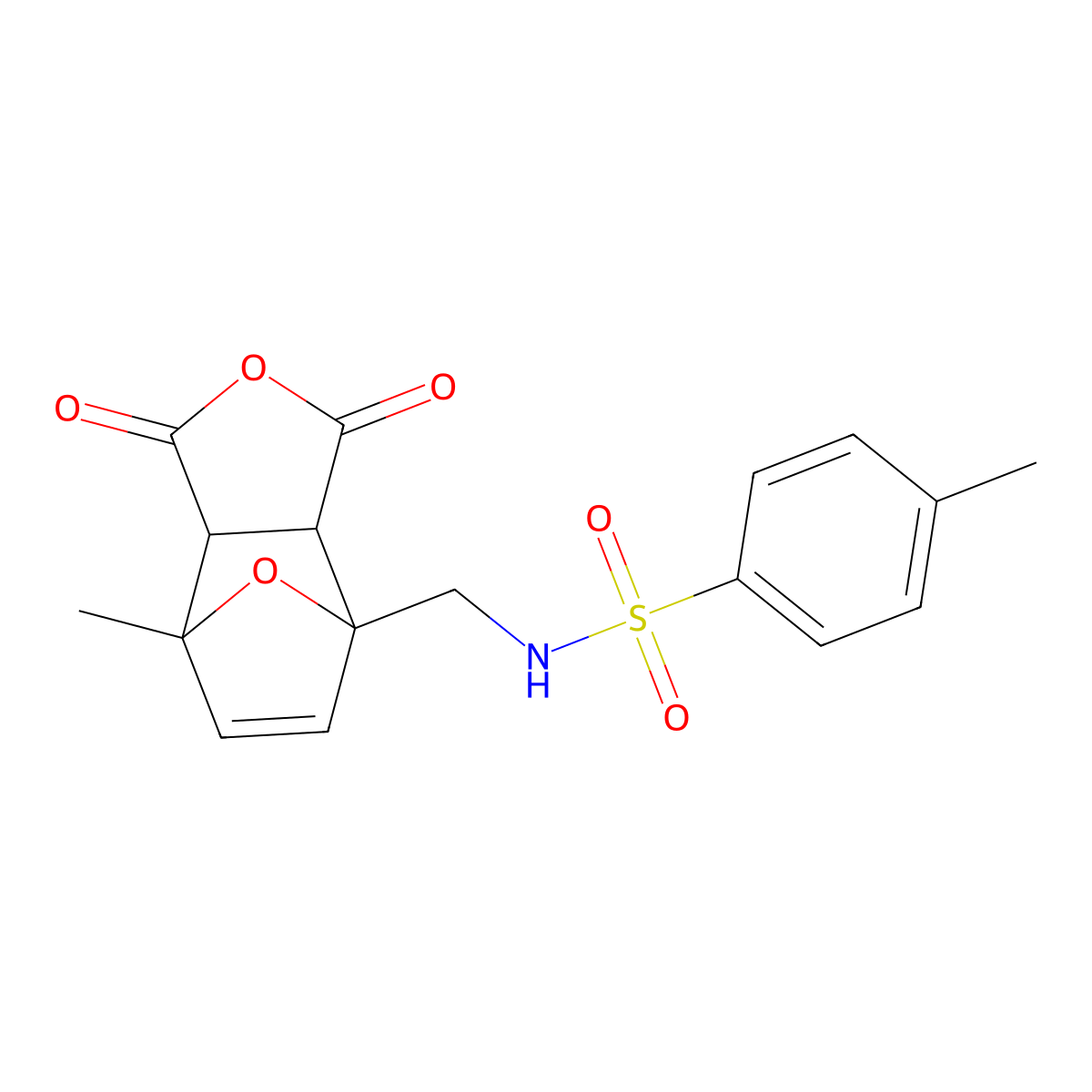 4-methyl-N-[(7-methyl-3,5-dioxo-4,10-dioxatricyclo[5.2.1.02,6]dec-8-en-1-yl)methyl]benzenesulfonamide molecular structure, CAS 167847-40-7