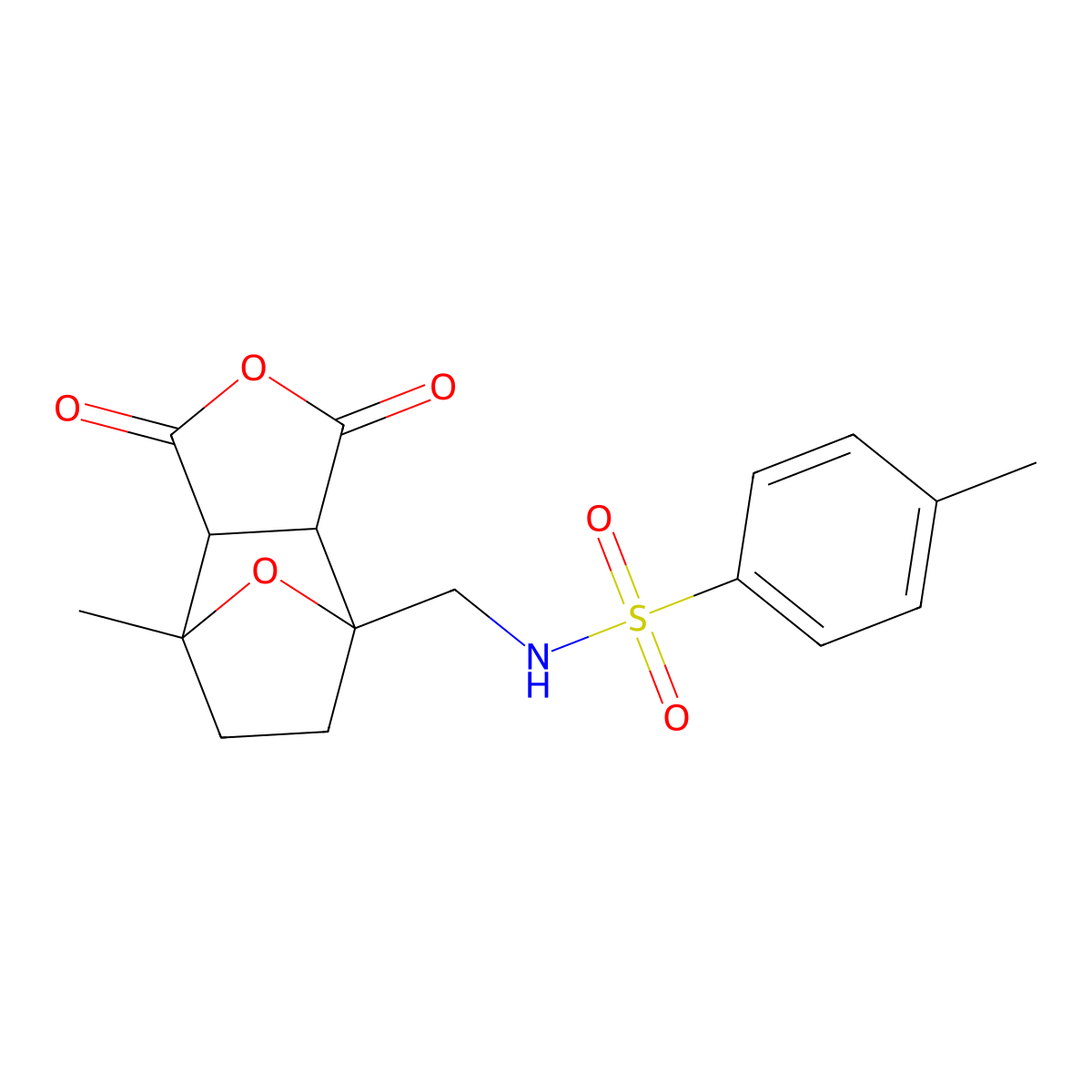 4-methyl-N-[(7-methyl-3,5-dioxo-4,10-dioxatricyclo[5.2.1.02,6]decan-1-yl)methyl]benzenesulfonamide molecular structure, CAS 167847-47-4