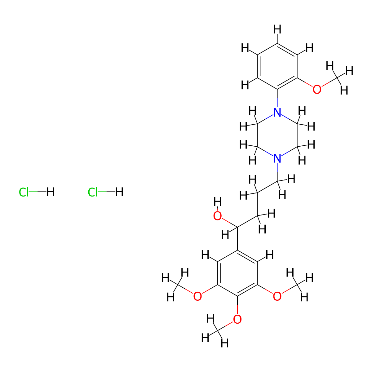 1-Butanol, 4-(4-(o-methoxyphenyl)piperazinyl)-1-(3,4,5-trimethoxyphenyl)-, dihydrochloride molecular structure, CAS 16785-29-8
