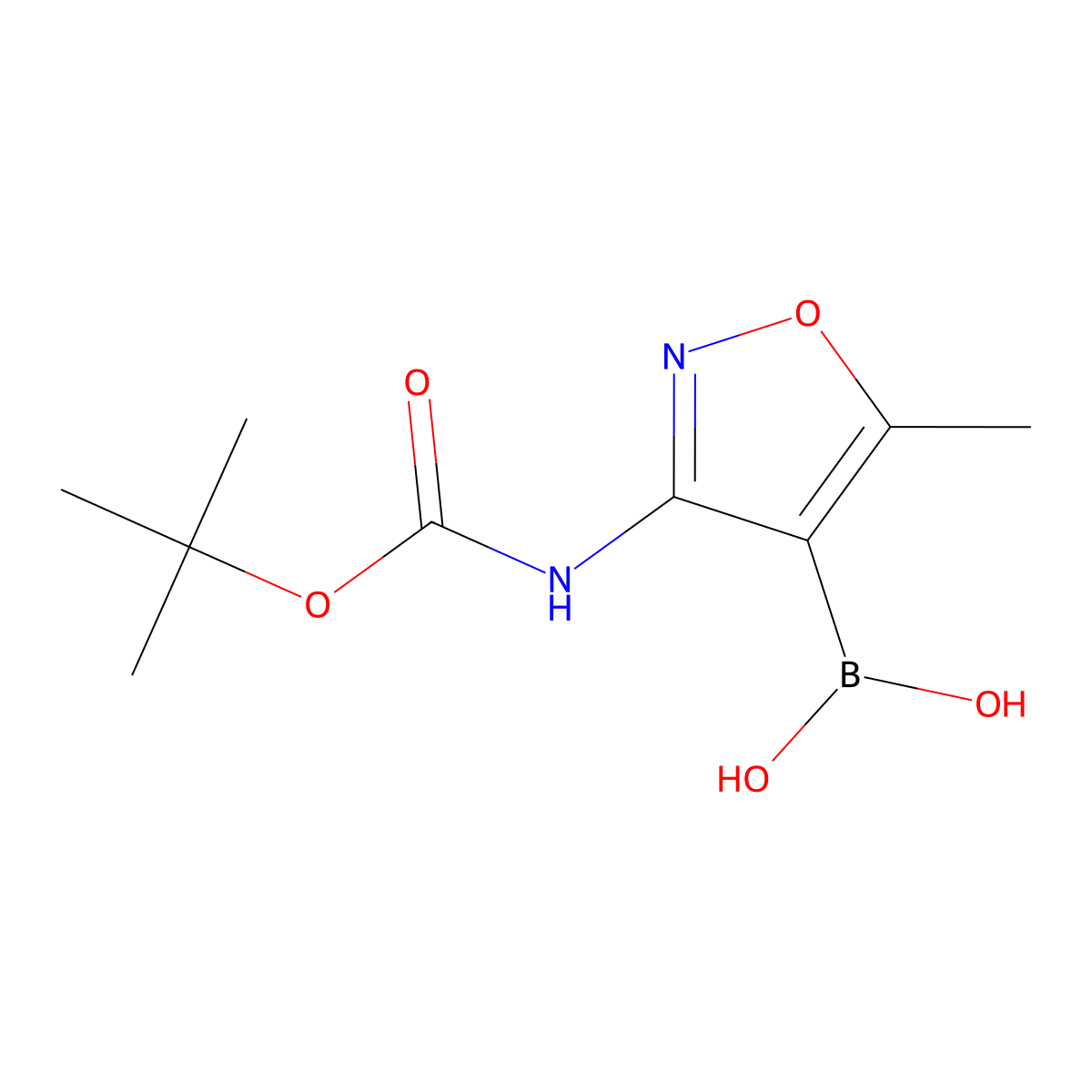 (3-((tert-Butoxycarbonyl)amino)-5-methylisoxazol-4-yl)boronic acid molecular structure, CAS 1678536-40-7