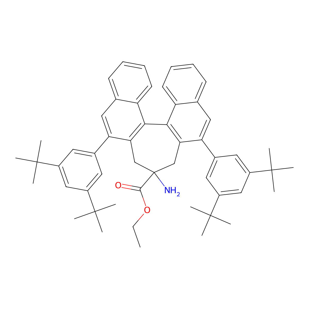 Ethyl (11bR)-4-Amino-2,6-bis(3,5-di-tert-butylphenyl)-4,5-dihydro-3H-cyclohepta(1,2-a:7,6-a')dinaphthalene-4-carboxylate molecular structure, CAS 1678540-23-2