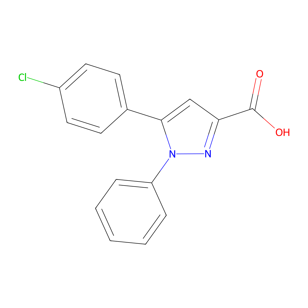 5-(4-chlorophenyl)-1-phenyl-1H-pyrazole-3-carboxylic acid molecular structure, CAS 167873-90-7