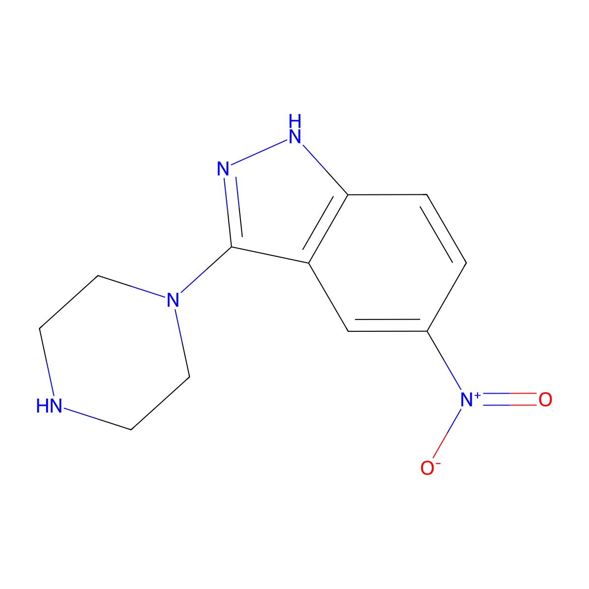 5-Nitro-3-(piperazin-1-yl)-1H-indazole molecular structure, CAS 167874-90-0