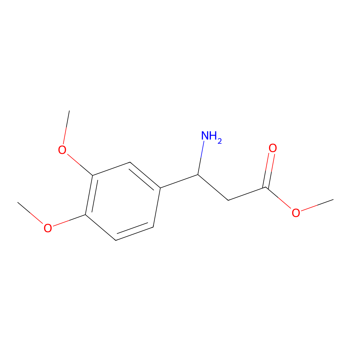 methyl (3S)-3-amino-3-(3,4-dimethoxyphenyl)propanoate molecular structure, CAS 167887-40-3