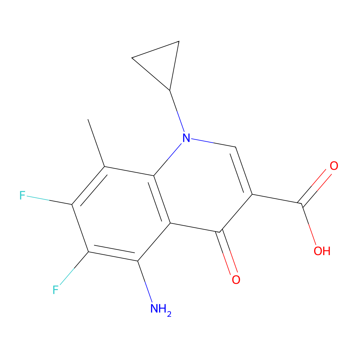 5-Amino-1-cyclopropyl-6,7-difluoro-8-methyl-4-oxo-1,4-dihydroquinoline-3-carboxylic acid molecular structure, CAS 167888-38-2